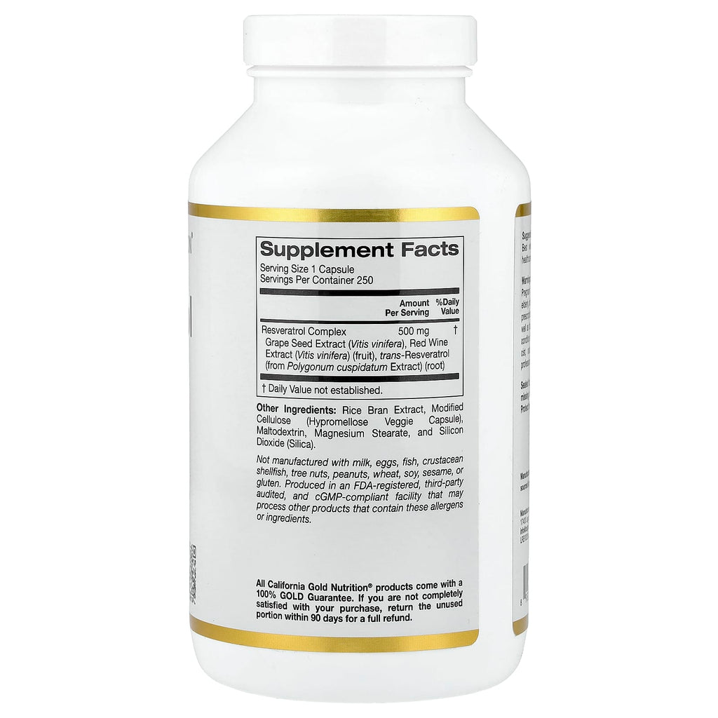 California Gold Nutrition, Resveratrol Complex with Grape Seed Extract, Red Wine Extract, and trans-Resveratrol, 250 Veggie Capsules