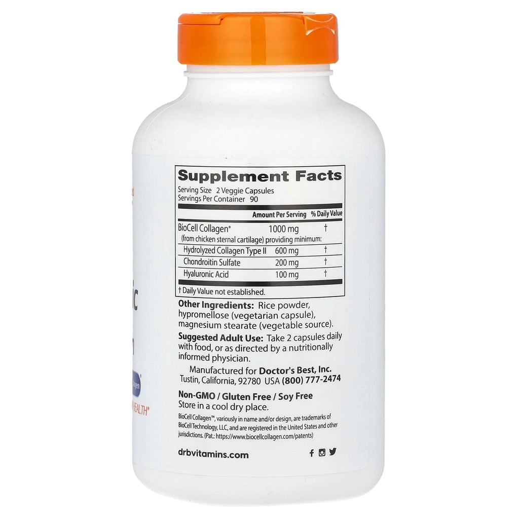 Doctor's Best, Hyaluronic Acid + Chondroitin Sulfate with BioCell Collagen, 180 Veggie Capsules