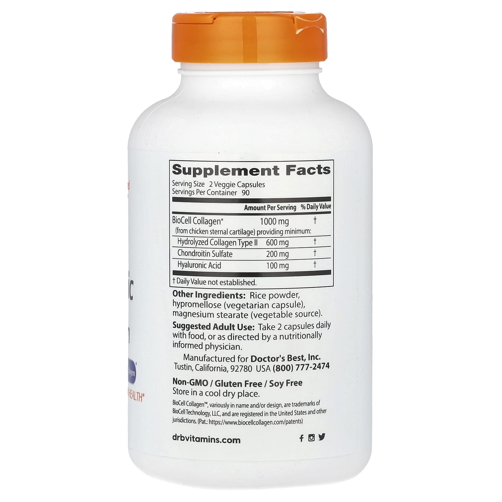 Doctor's Best, Hyaluronic Acid + Chondroitin Sulfate with BioCell Collagen, 180 Veggie Capsules