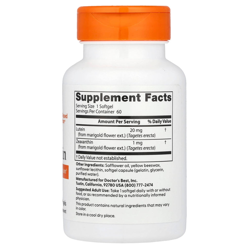 Doctor's Best, Lutein , 20 mg, 60 Softgels