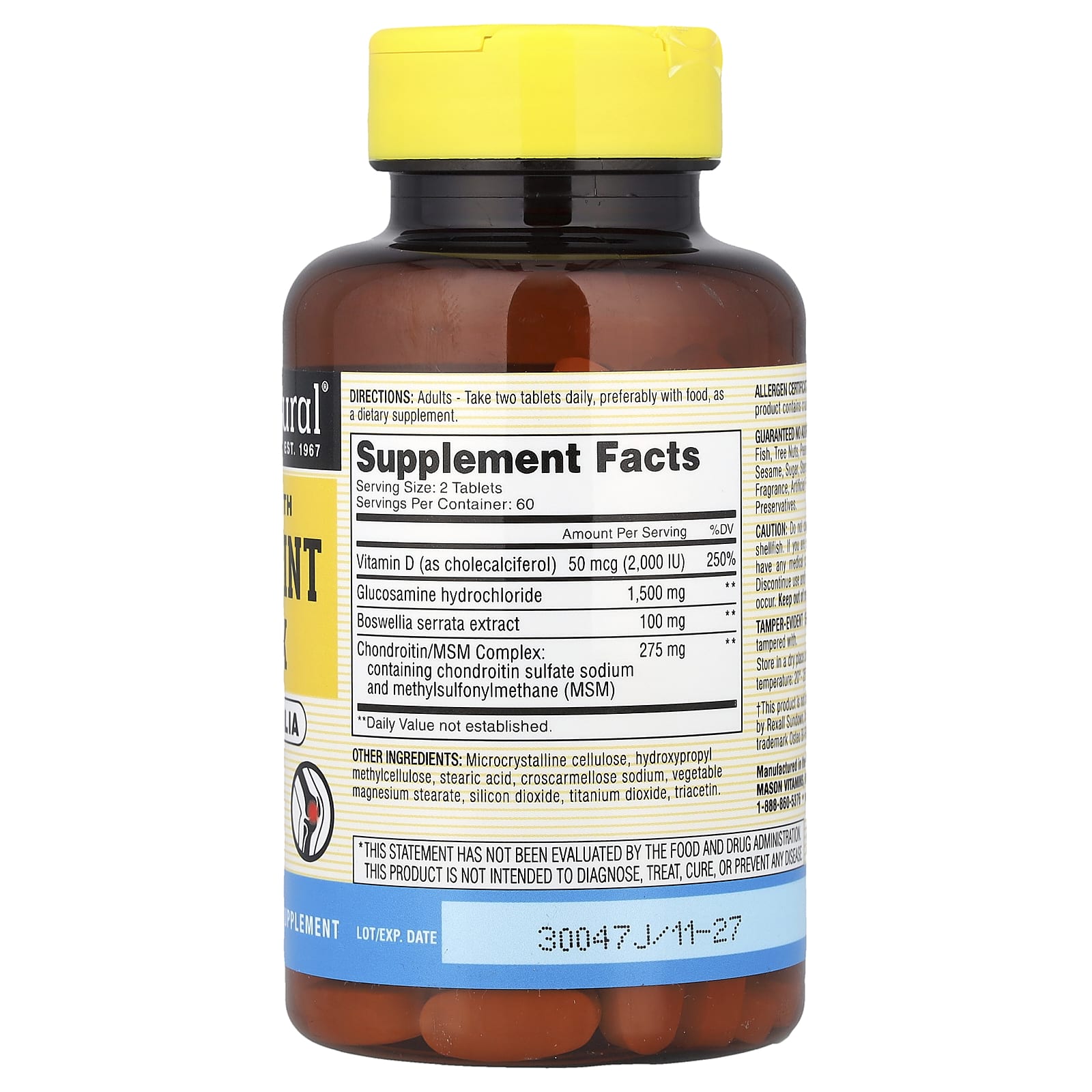 Mason Natural, Osteo-Joint Complex with D3 & Boswellia, Triple Strength, 120 Tablets