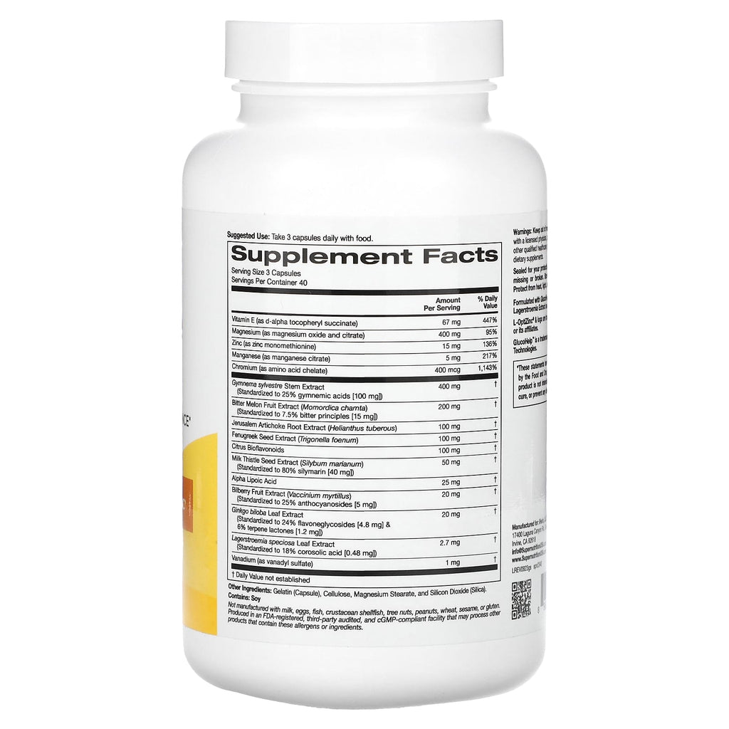 Super Nutrition, Sugar Balance Complex with Chromium, Gymnema Sylvestre, Gingko Biloba and Milk Thistle, 120 Veggie Capsules