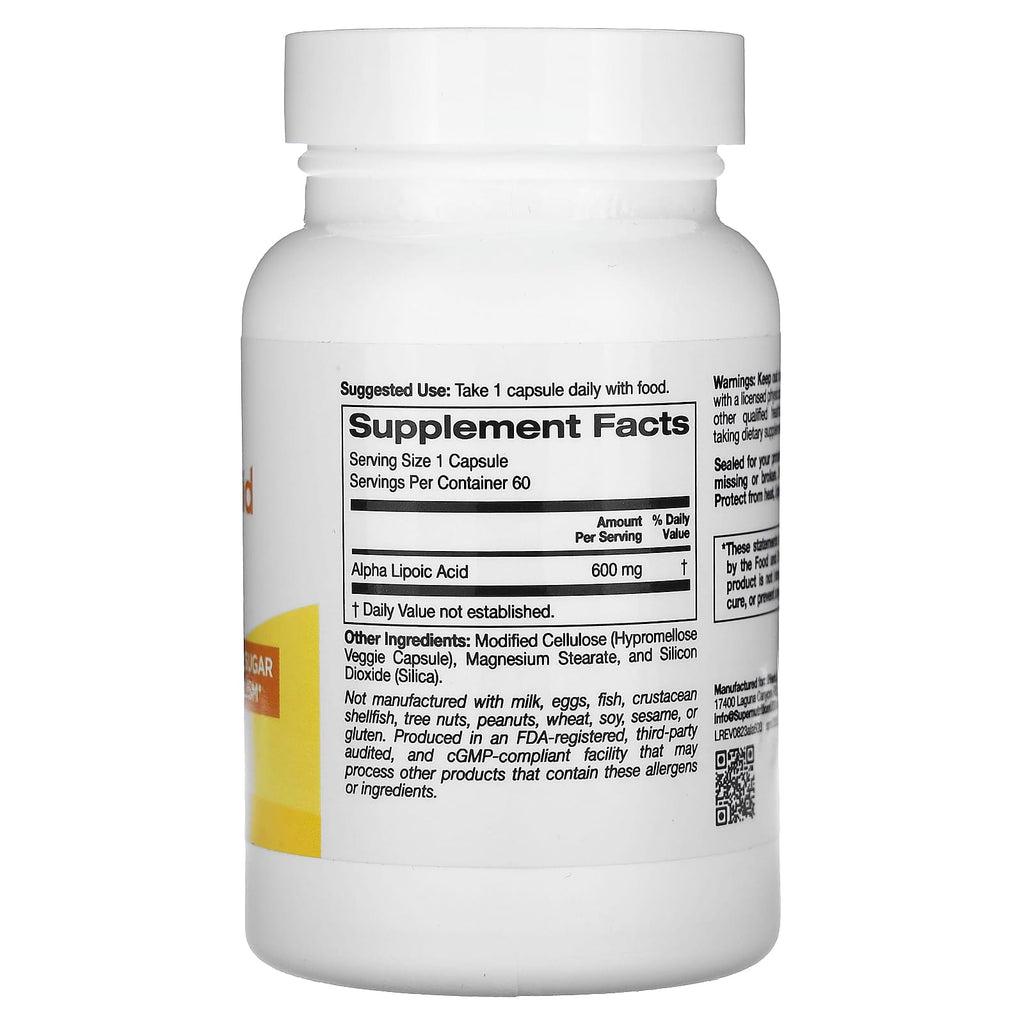 Super Nutrition, Alpha Lipoic Acid, 600 mg, 60 Veggie Capsules
