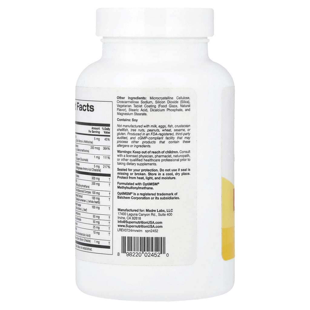 Super Nutrition, Multivitamins with L-Cysteine, MSM, Vitamin A, and Biotin, 180 Tablets