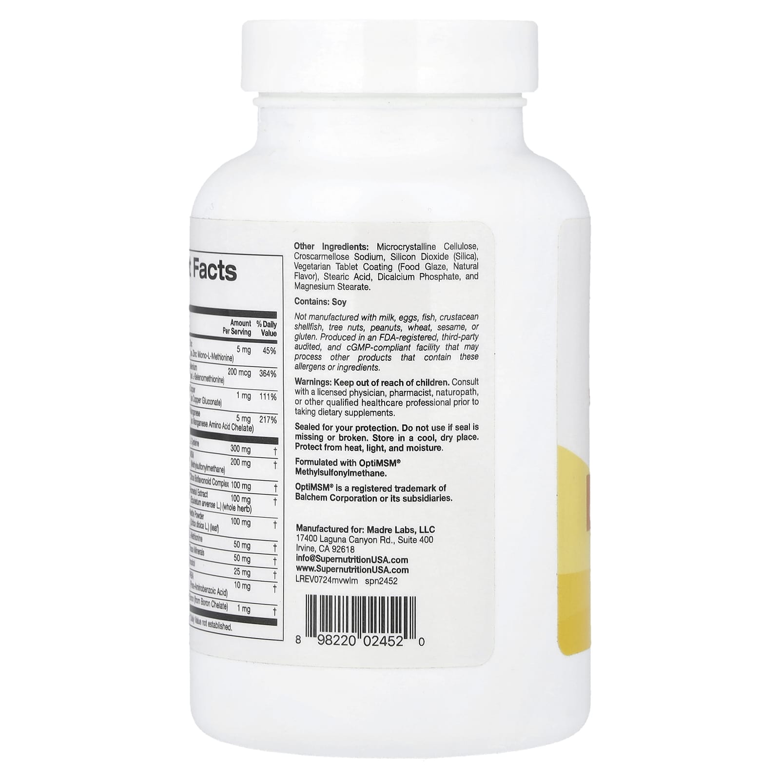 Super Nutrition, Multivitamins with L-Cysteine, MSM, Vitamin A, and Biotin, 180 Tablets