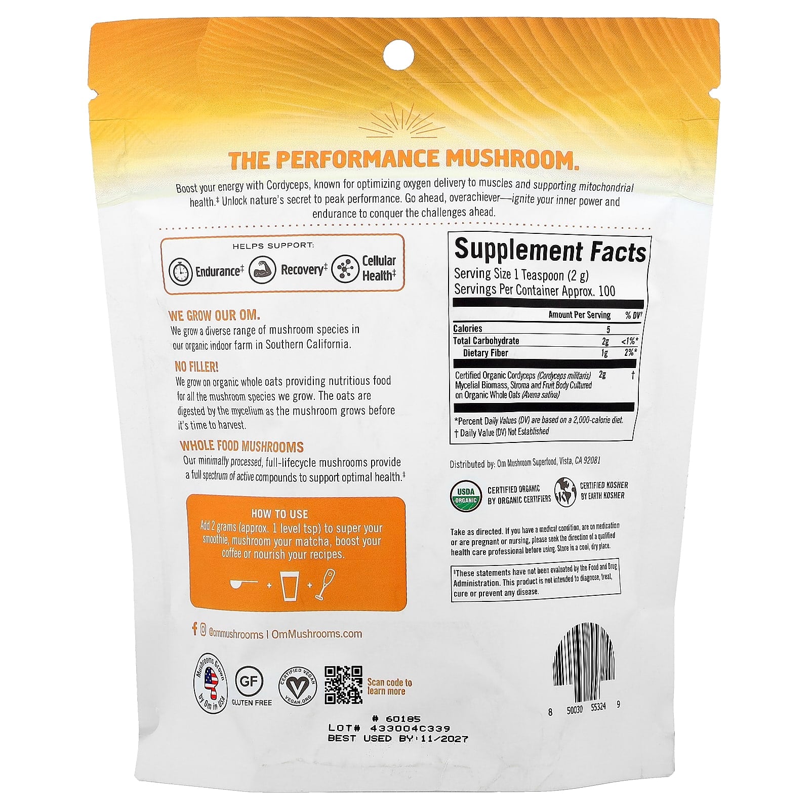 Om Mushrooms, Mushroom Powder, Cordyceps, 7.05 oz (200 g)