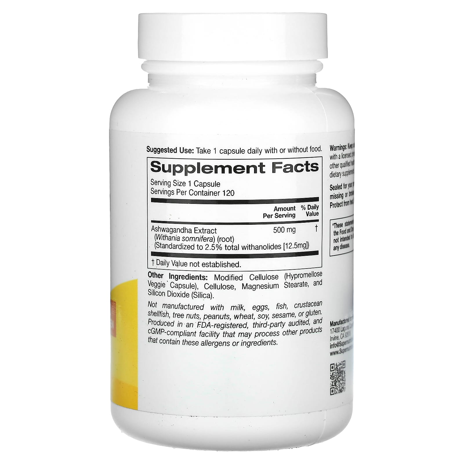 Super Nutrition, Ashwagandha, 500 mg, 120 Veggie Capsules