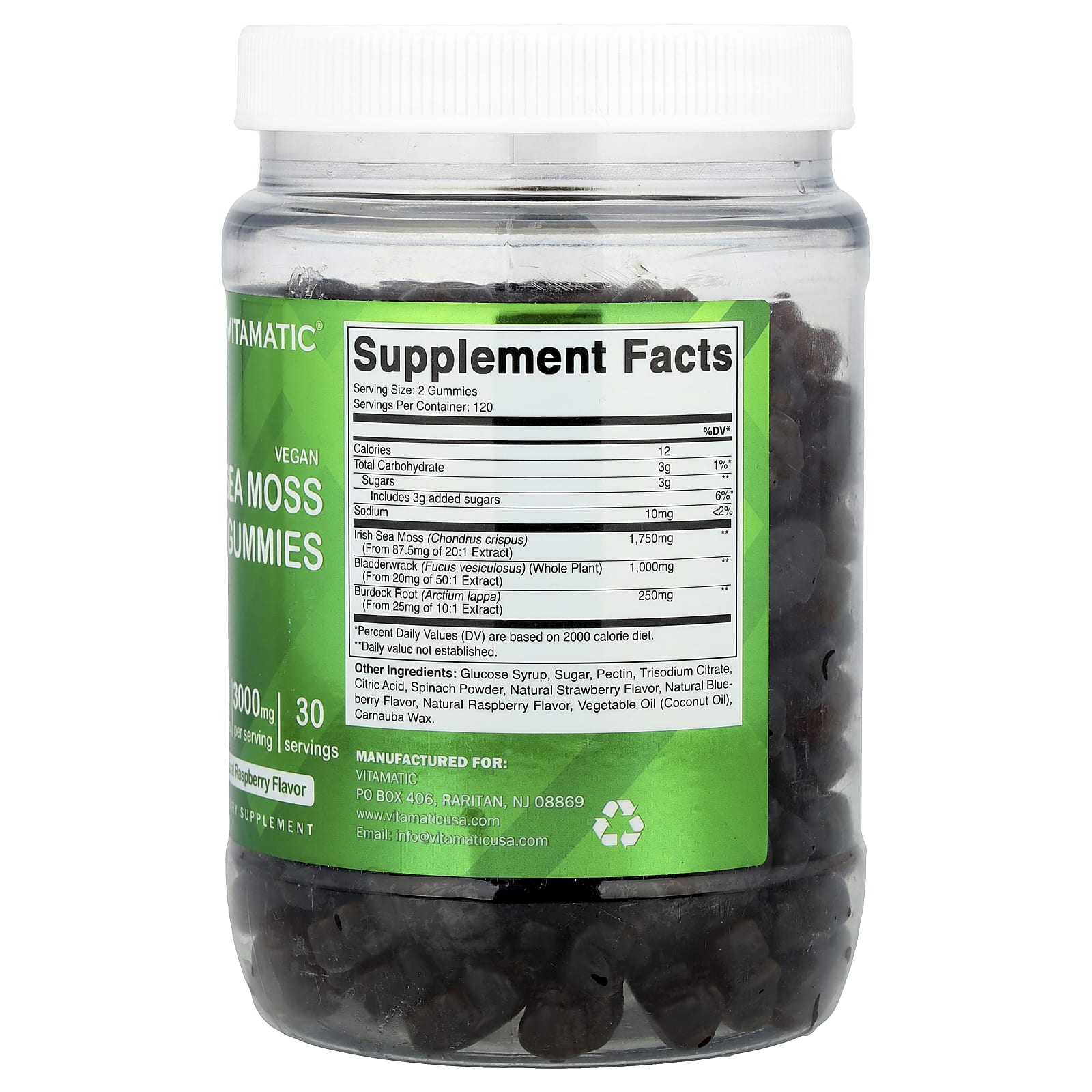 Vitamatic, Vegan Sea Moss Gummies, Natural Raspberry, 240 Gummies
