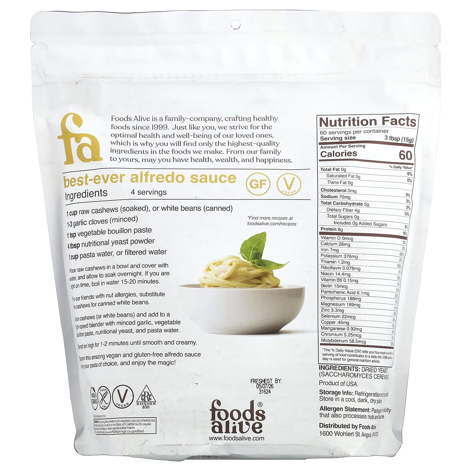 Foods Alive, Nutritional Yeast Flakes, Unfortified, 2 lb (907 g)