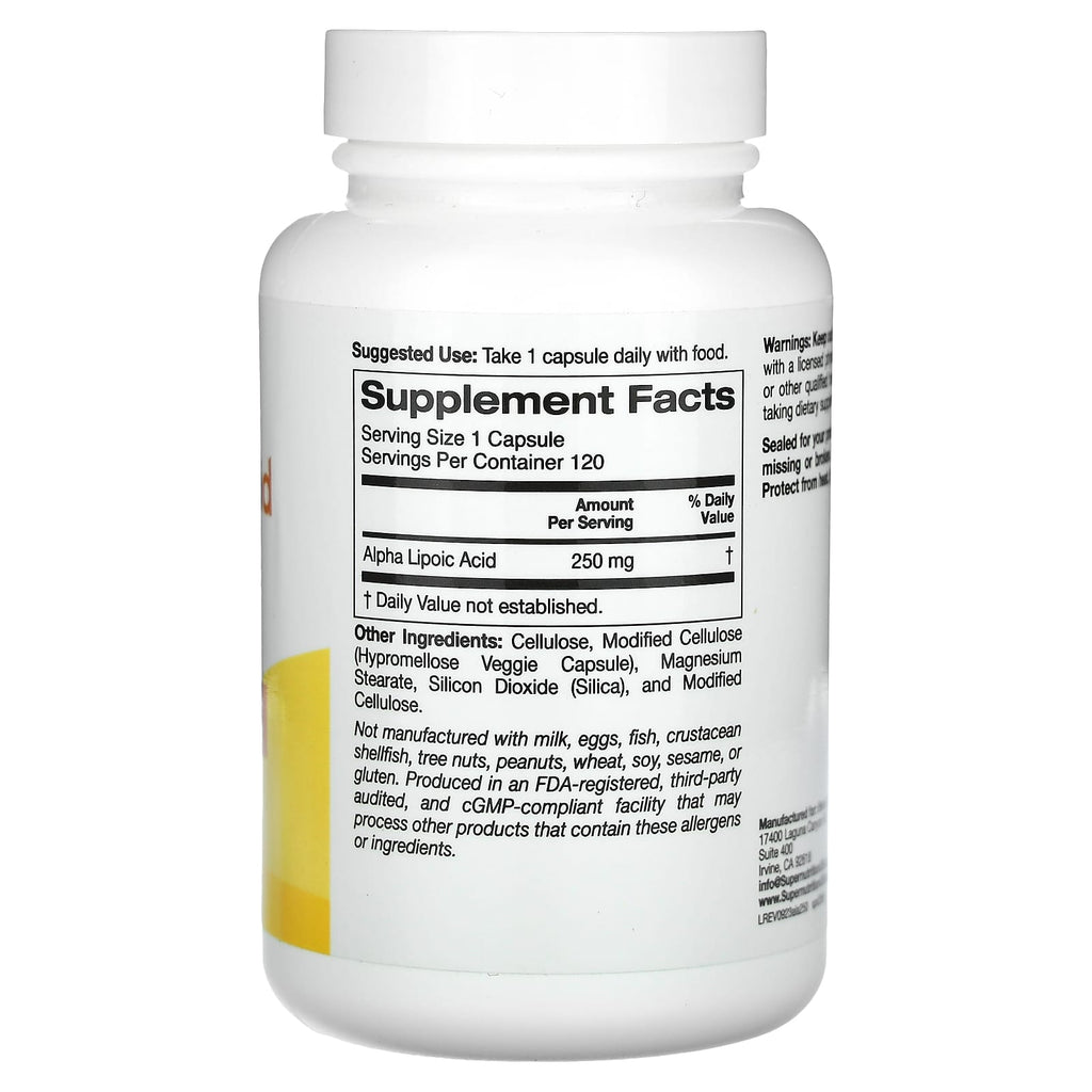 Super Nutrition, Alpha Lipoic Acid, 250 mg, 120 Veggie Capsules
