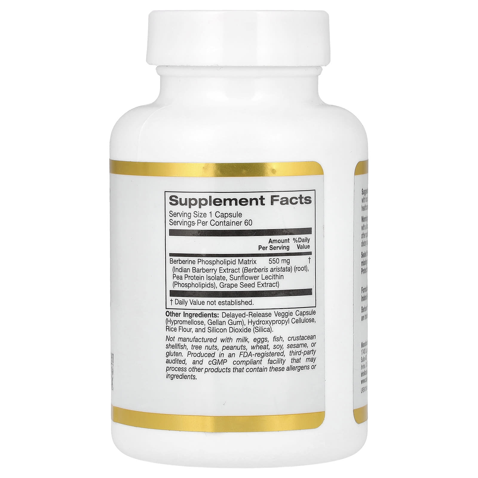 California Gold Nutrition, Berberine Advanced, Berbevis Phytosome with Berberine Phospholipid Complex with Sunflower Lecithin, 550 mg, 60 Veggie Capsules