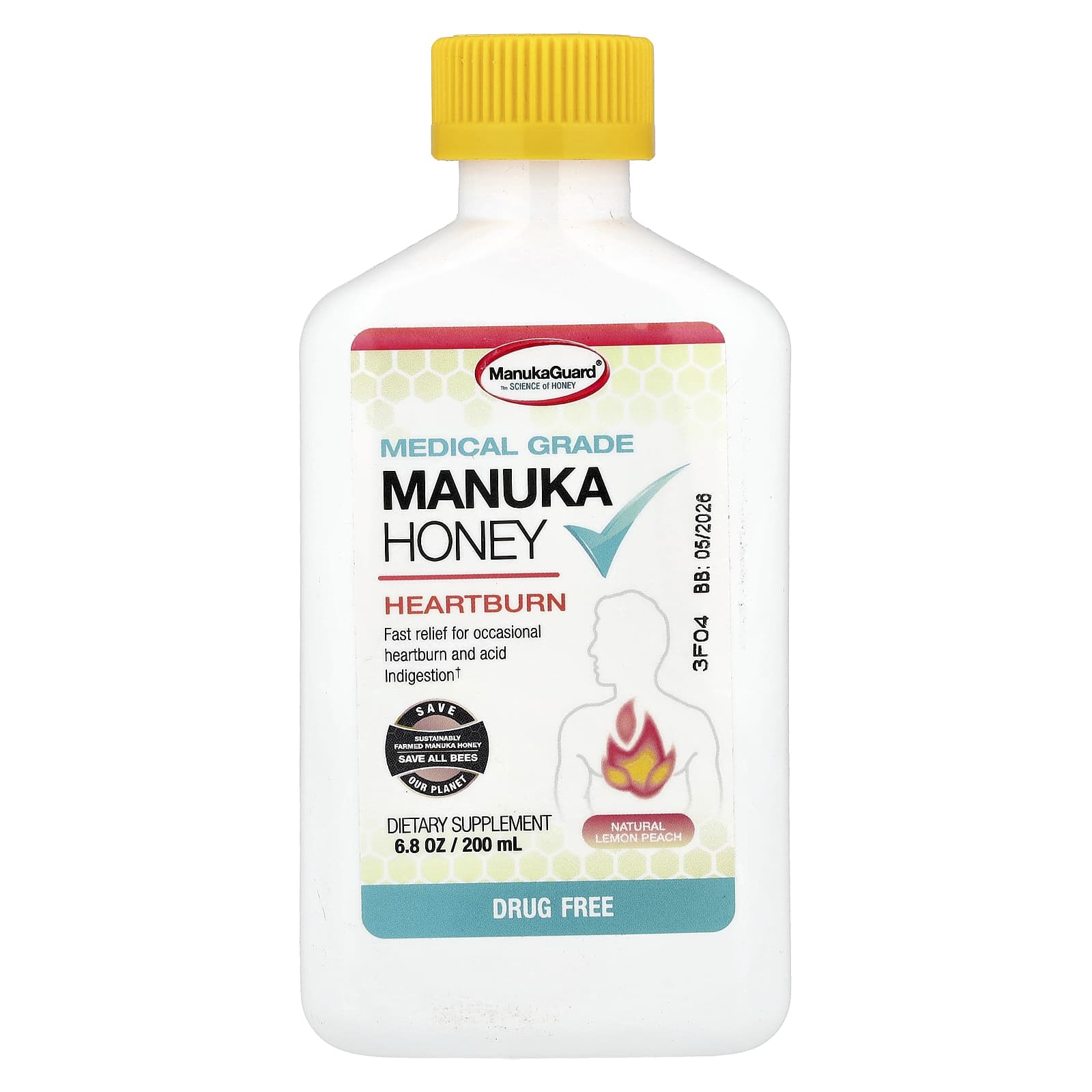 ManukaGuard, Medical Grade Manuka Honey, Natural Lemon Peach, 6.8 oz (200 ml)