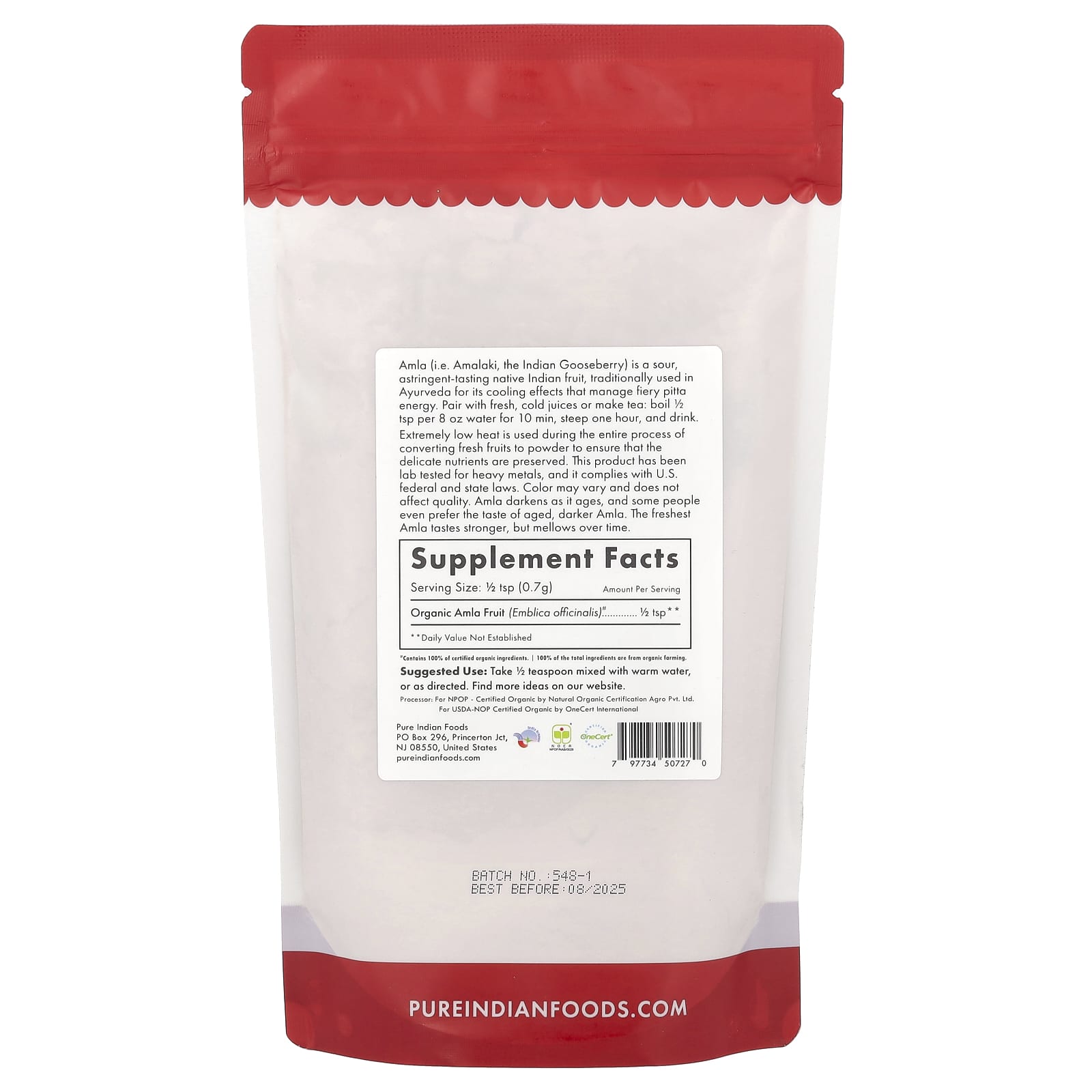 Pure Indian Foods, Organic Amla Powder, 8 oz (227 g)