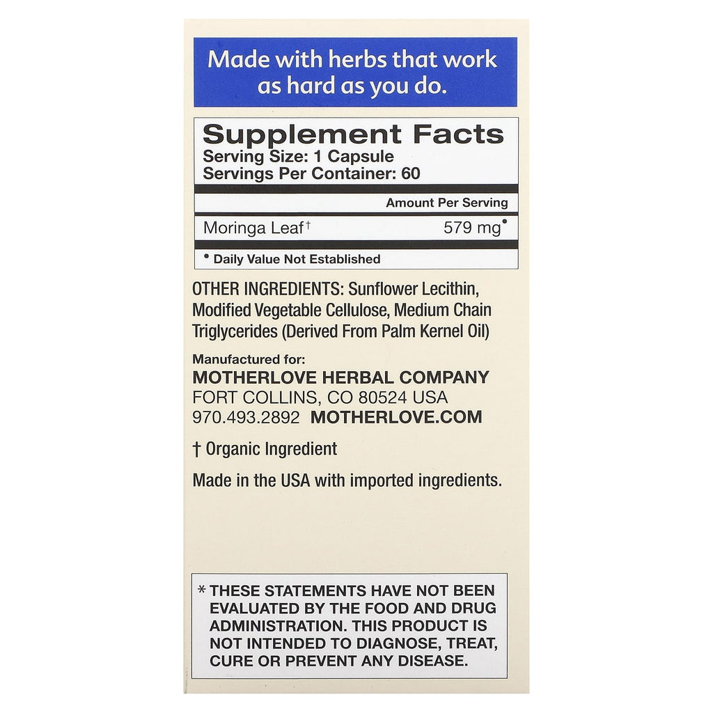Motherlove, Breastfeeding, Moringa, 60 Liquid Capsules (579 mg per Capsule)