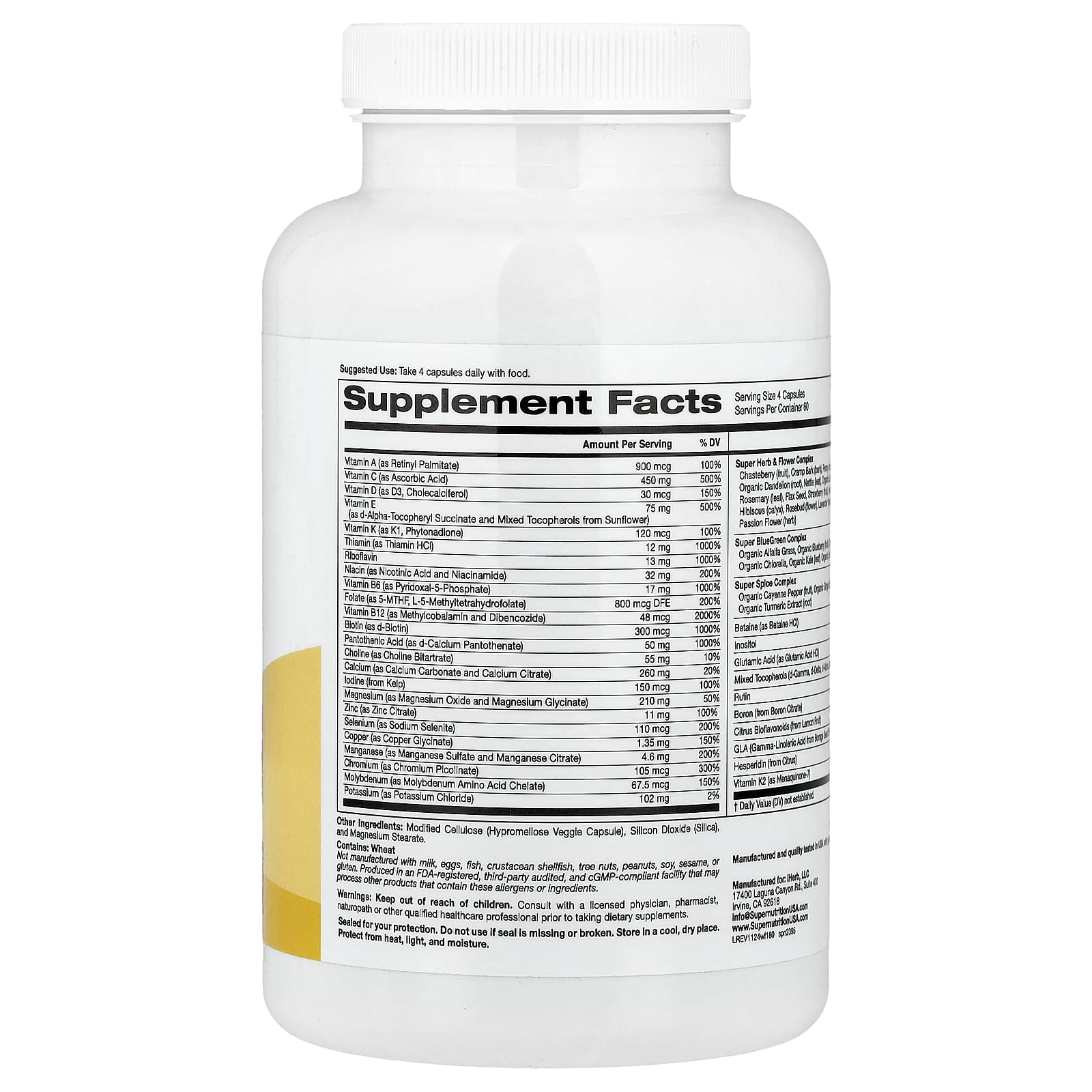 Super Nutrition, Women's Multivitamin with Super Balancing Botanicals, Greens, Spices and Vitamin A, Iron Free, 240 Veggie Capsules