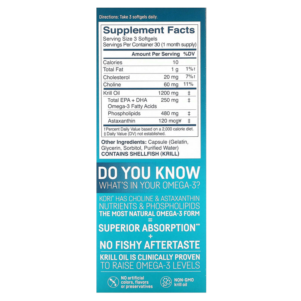 Kori, Pure Antarctic Krill Oil, Multi-Benefit Omega-3, 90 Softgels (400 mg per Softgel)