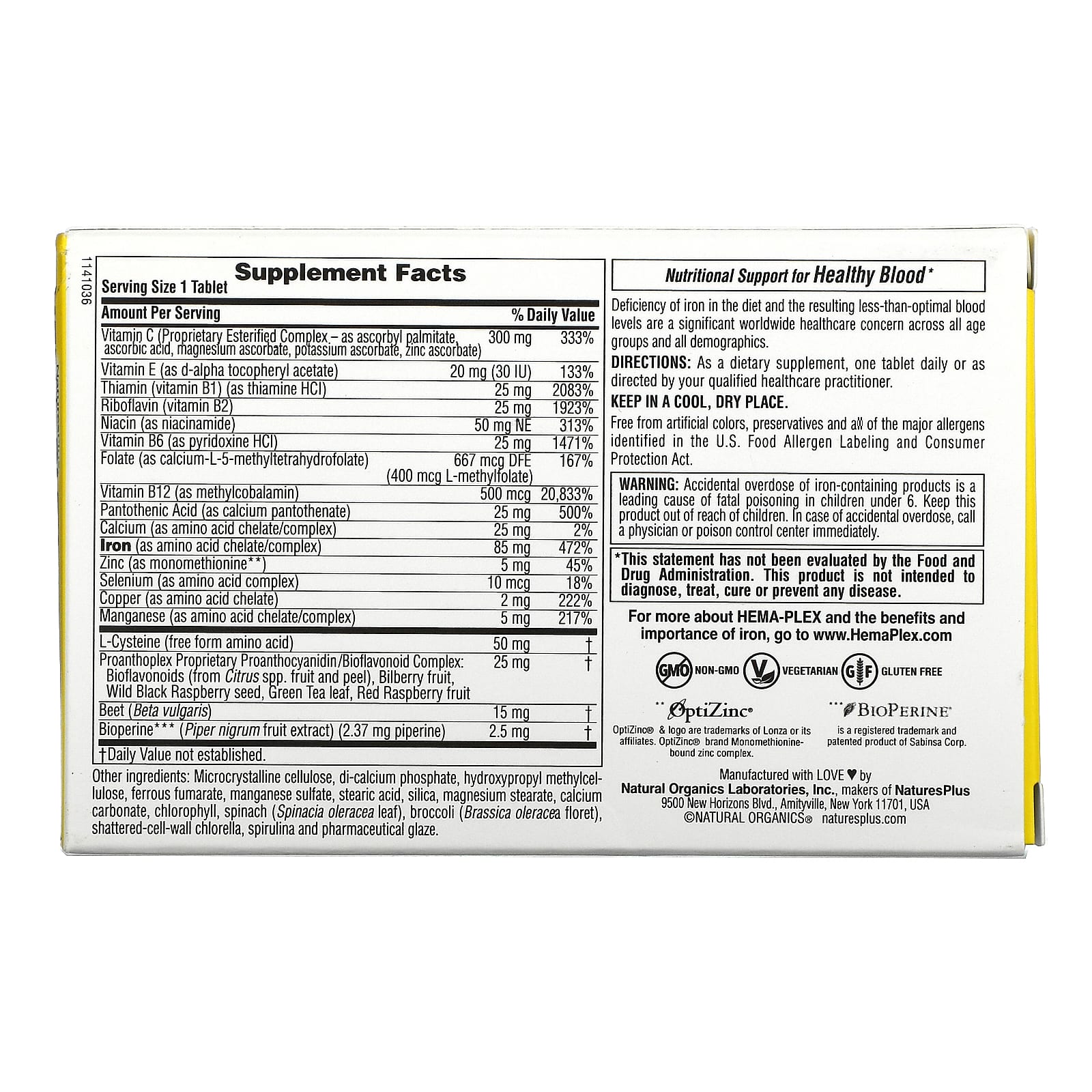 NaturesPlus, Hema-Plex, Iron with Essential Nutrients for Healthy Red Blood Cells , 10 Slow Release Tablets