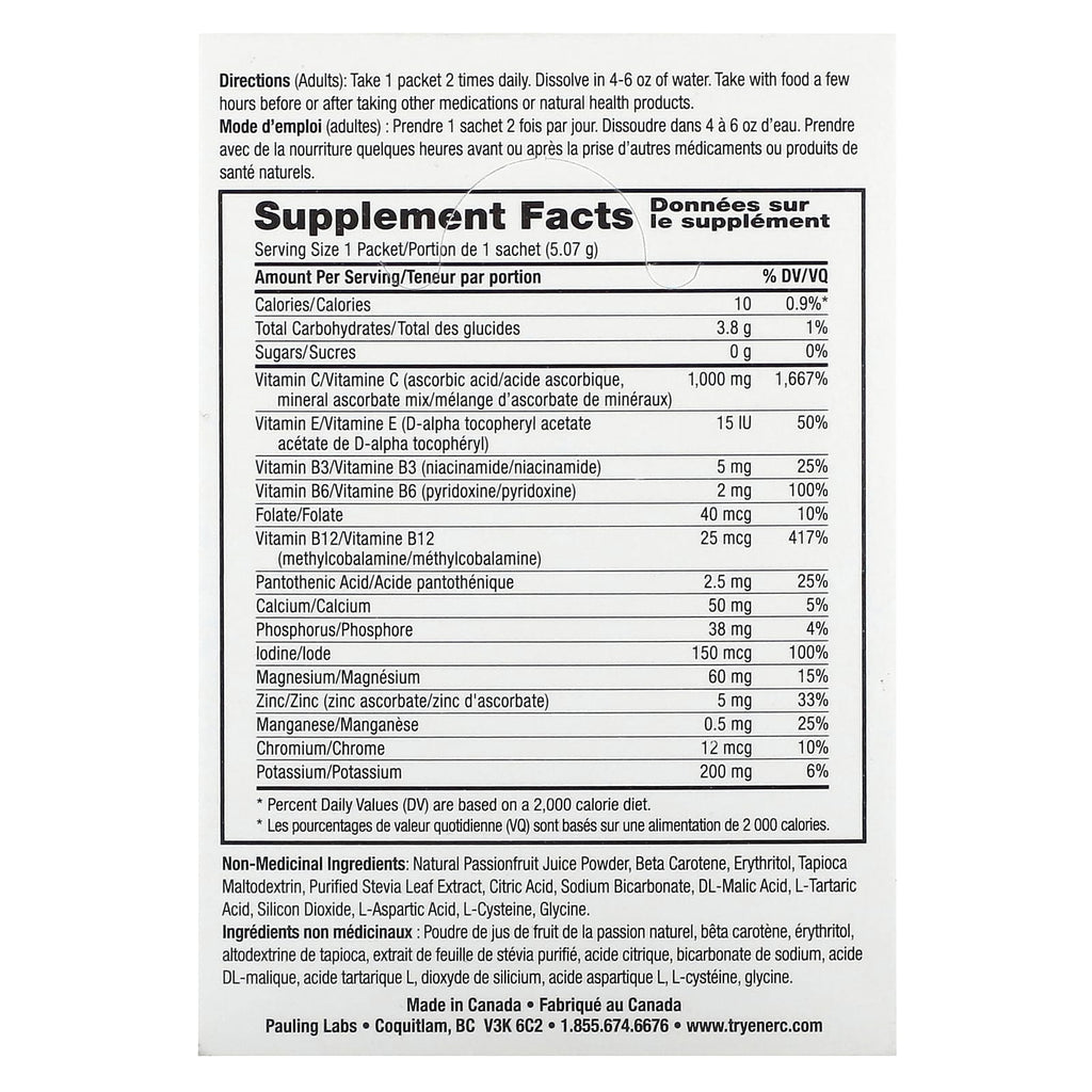Ener-C, Vitamin C, Multivitamin Drink Mix, Sugar Free Passion Fruit, 1,000 mg, 30 Packets, 0.2 oz (5.07 g) Each