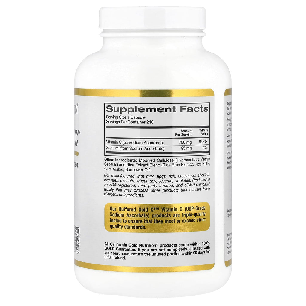 California Gold Nutrition, Buffered Gold C™, GOLD Standard Sodium Ascorbate (Vitamin C), 240 Veggie Capsules