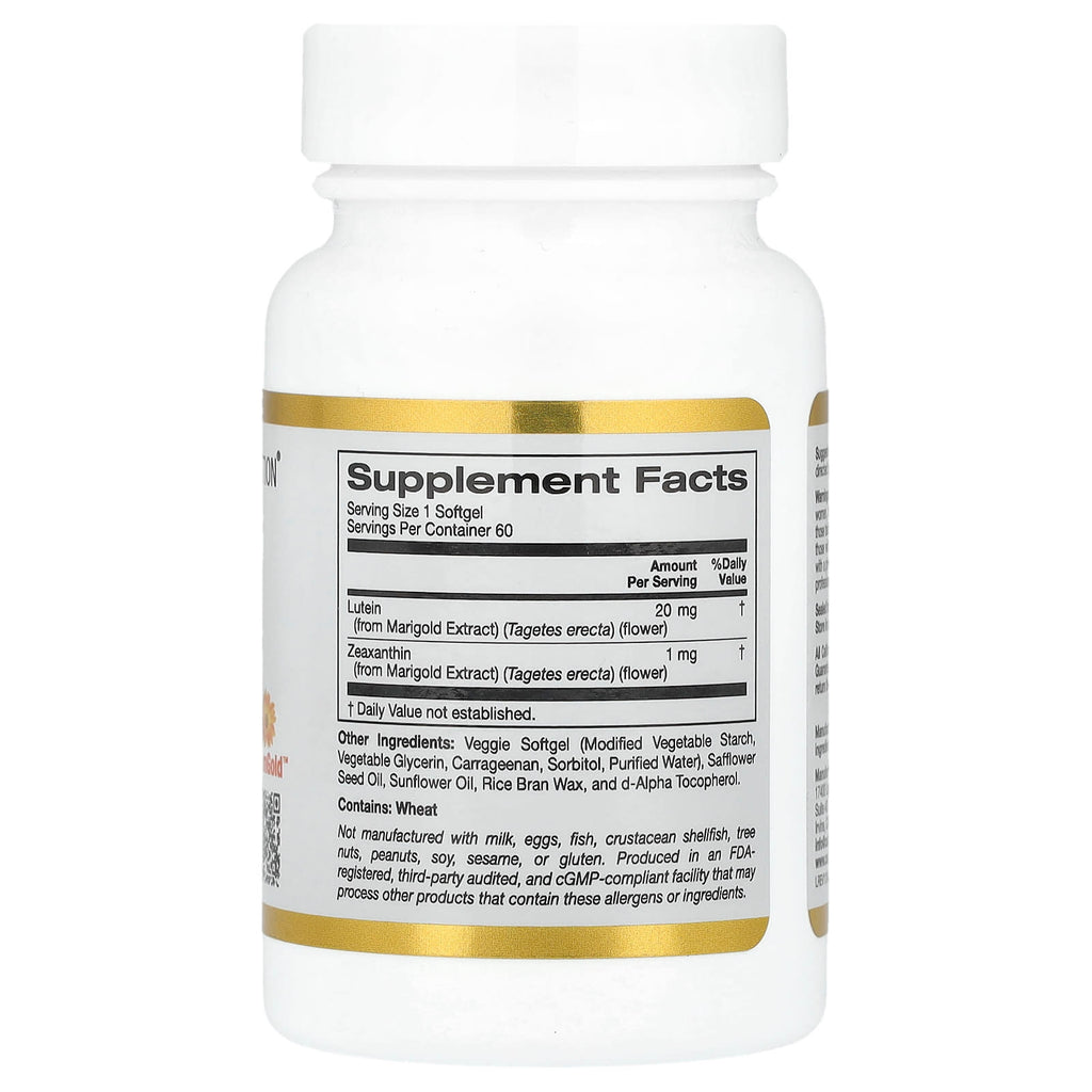 California Gold Nutrition, Lutein with Zeaxanthin from Marigold Extract, 20 mg, 60 Veggie Softgels