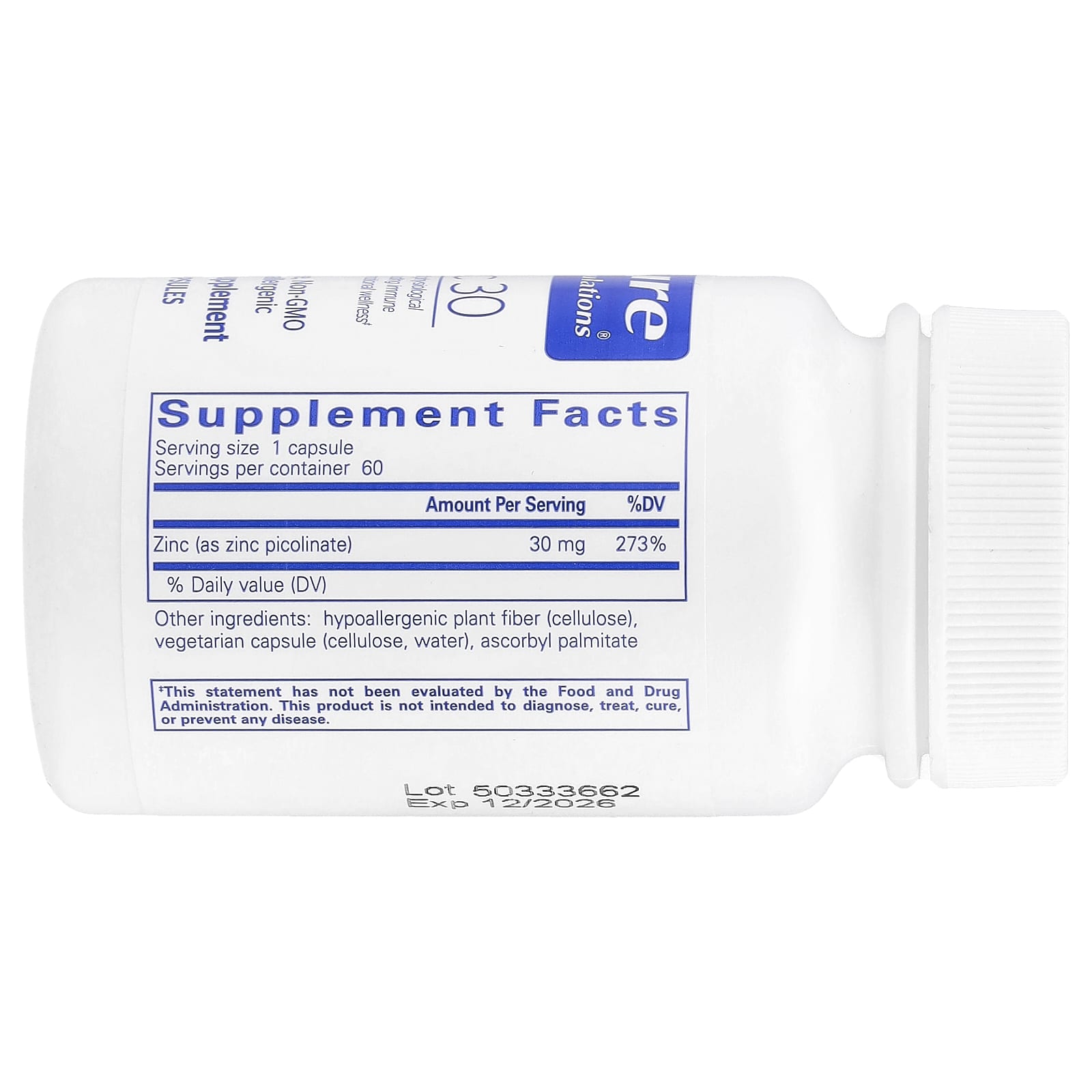 Pure Encapsulations, Zinc 30, 60 Capsules (30 mg per Capsule)