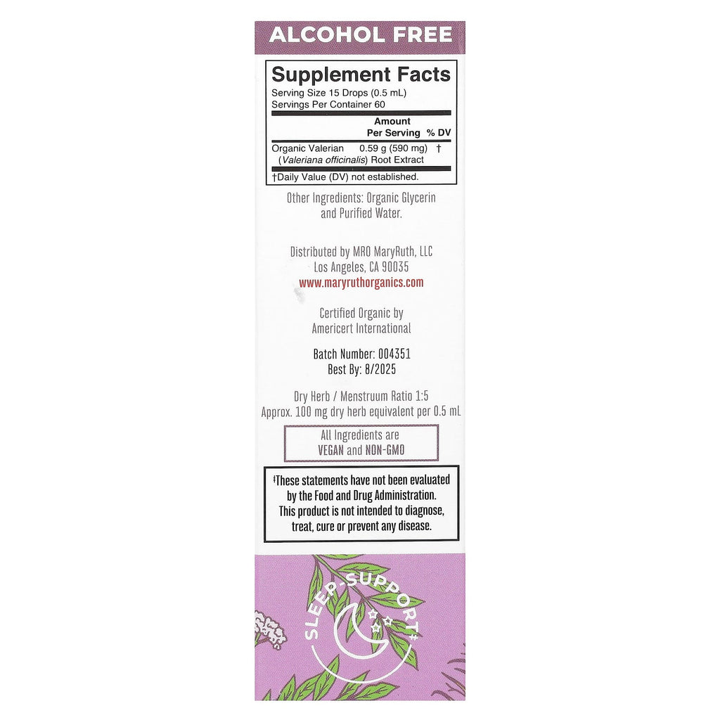 MaryRuth's, Organic Valerian Root Liquid Extract, Alcohol Free, 1 fl oz (30 ml)