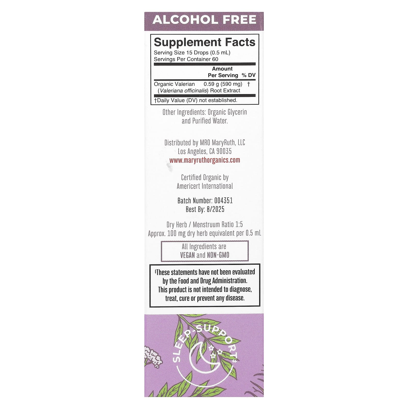 MaryRuth's, Organic Valerian Root Liquid Extract, Alcohol Free, 1 fl oz (30 ml)