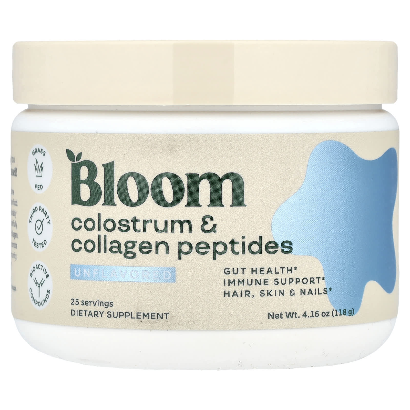 Bloom, Colostrum & Collagen Peptides, Unflavored, 4.16 oz (118 g)