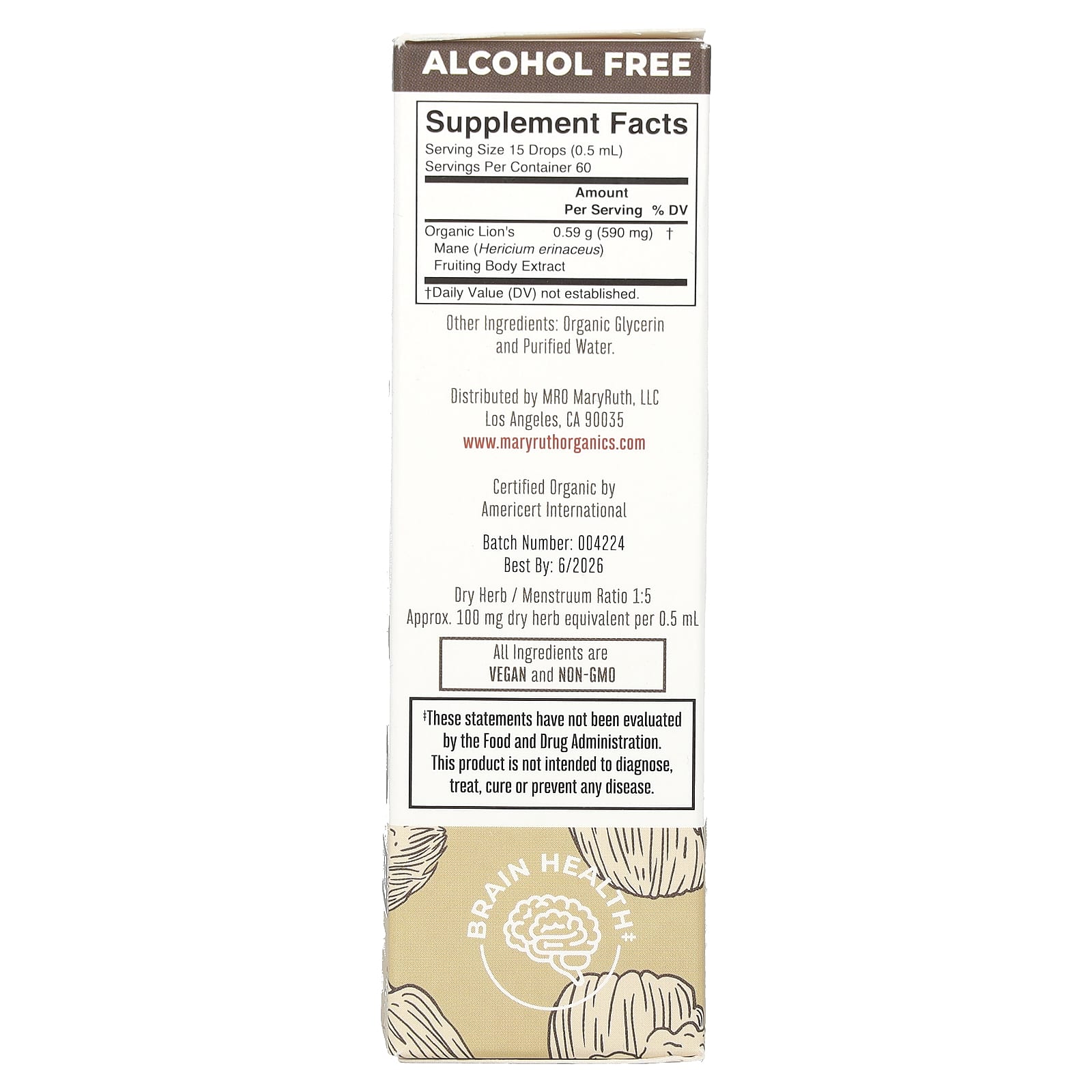 MaryRuth's, Organic Lion's Mane Mushroom Liquid Extract, Alcohol Free, 1 fl oz (30 ml)