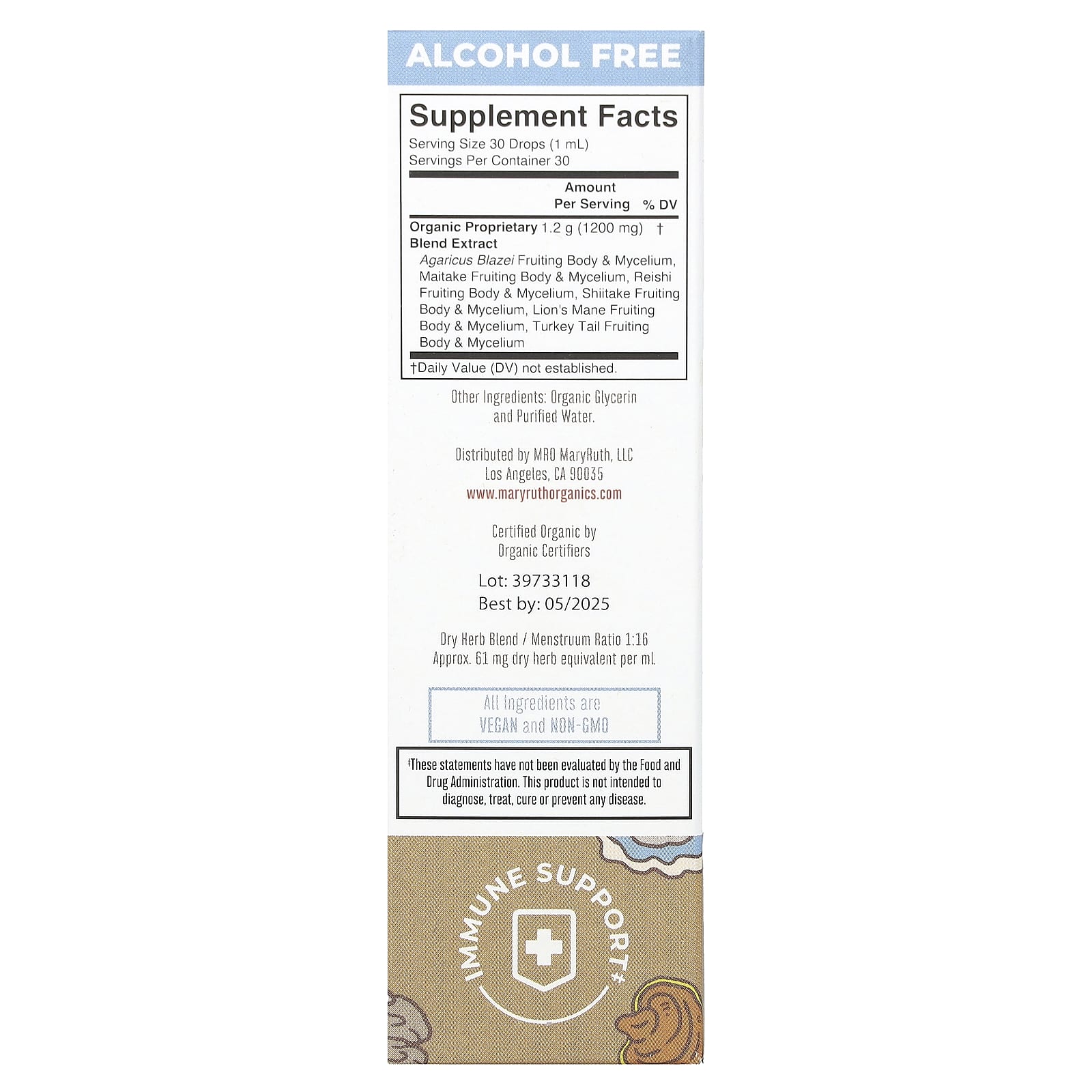 MaryRuth's, Organic Mushroom Complex Liquid Extract, Alcohol Free, 1,200 mg, 1 fl oz (30 ml)