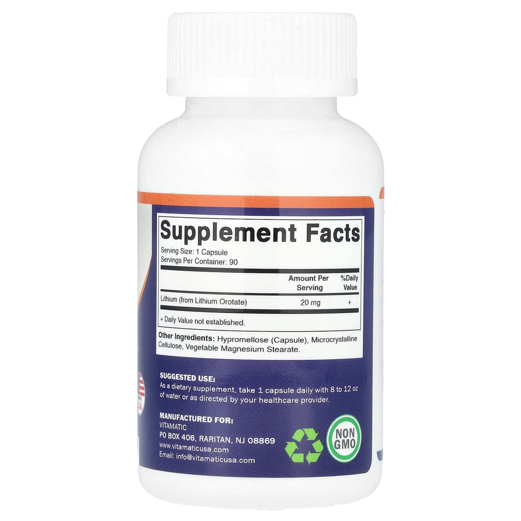 Vitamatic, Lithium Orotate, 20 mg, 90 Vegetable Capsules