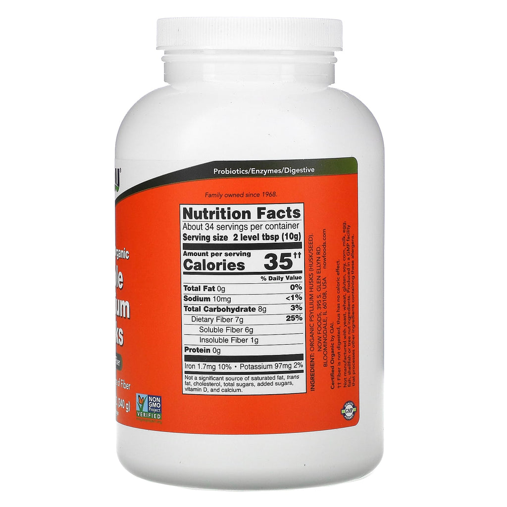 NOW Foods, Certified Organic Whole Psyllium Husks, 12 oz (340 g)