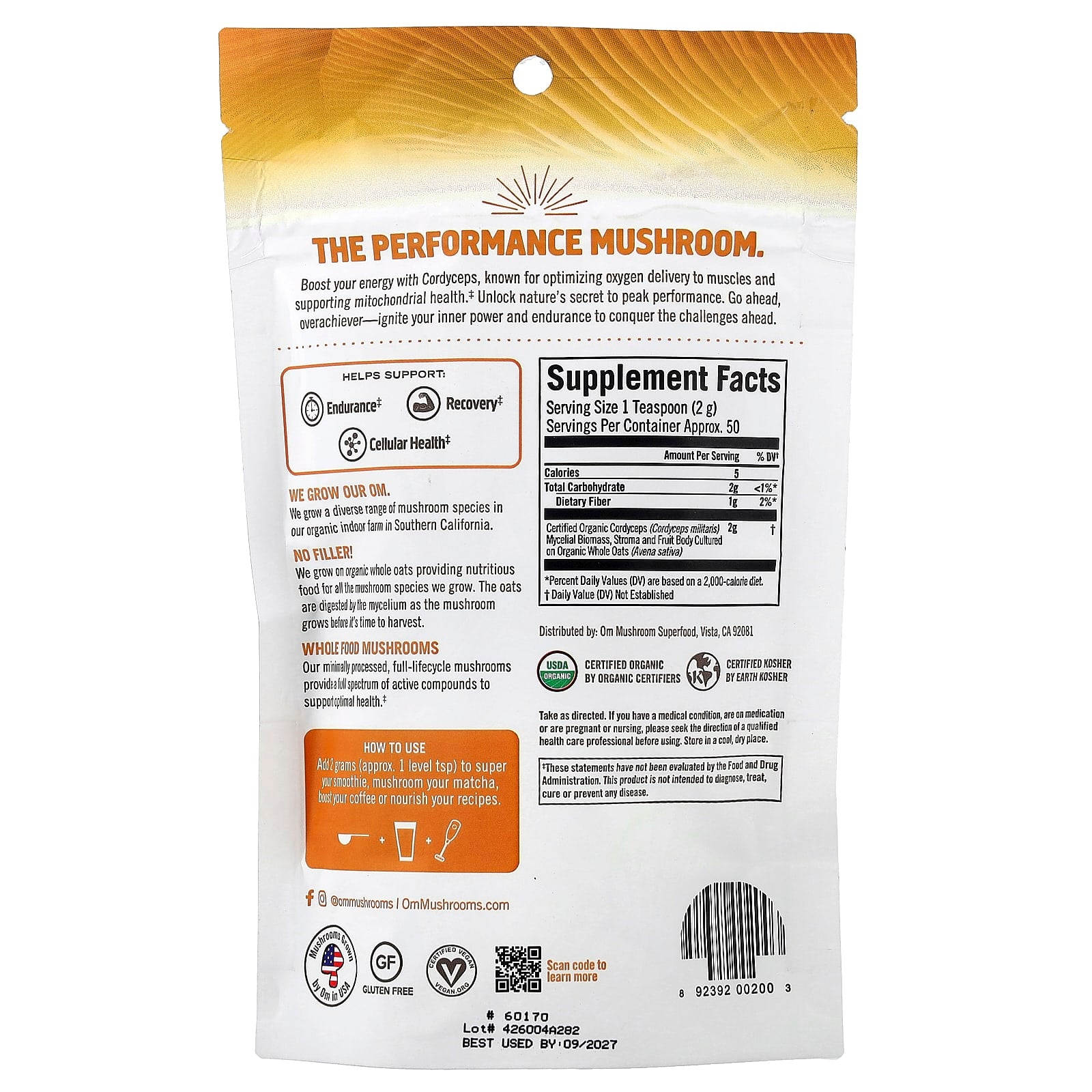 Om Mushrooms, Mushroom Powder, Cordyceps, 3.5 oz (100 g)