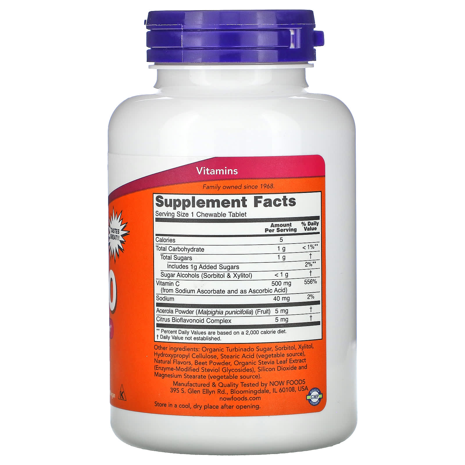 NOW Foods, Chewable C-500, Natural Cherry-Berry Flavor, 100 Tablets