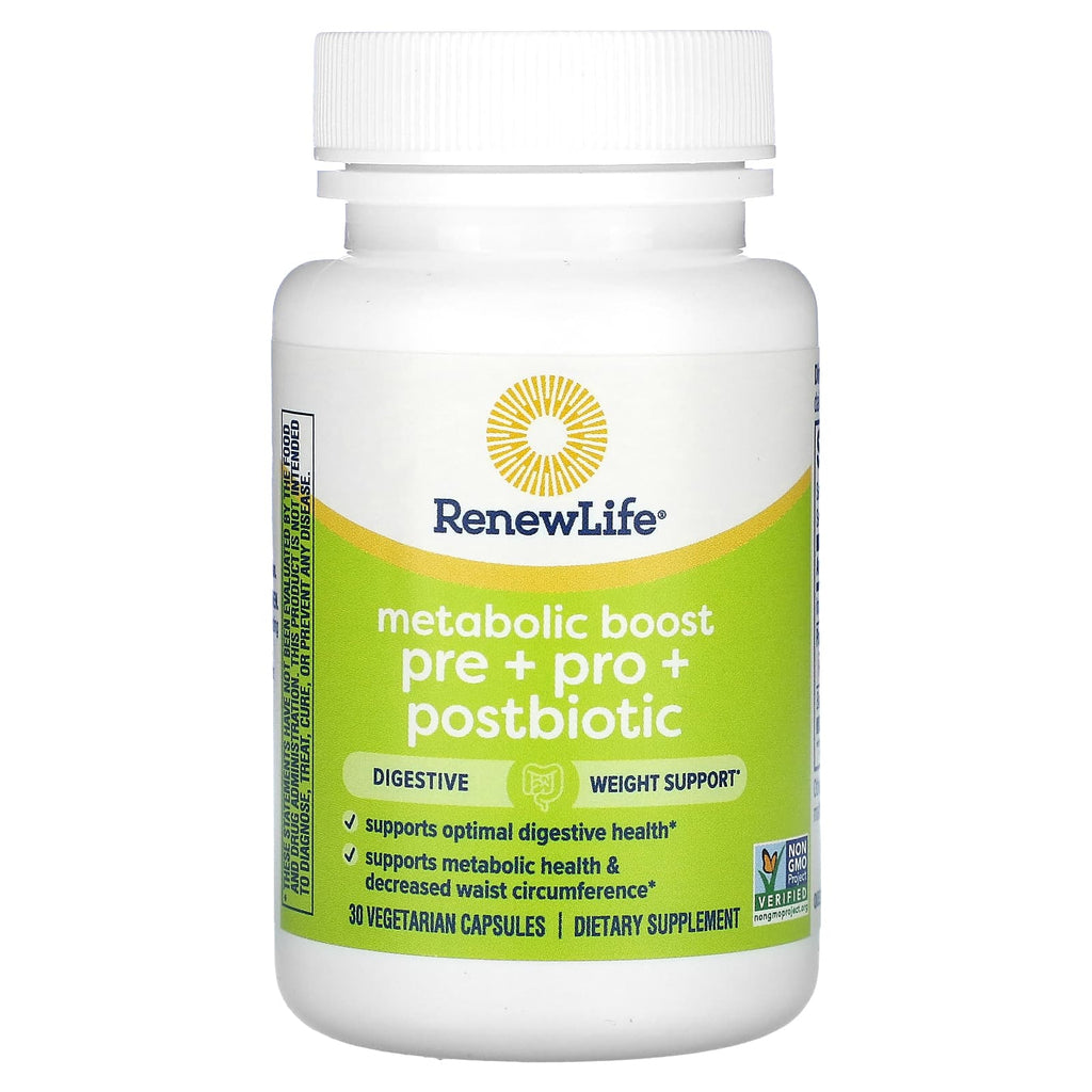 Renew Life, Metabolic Boost, Pre + Pro + Postbiotic, 30 Vegetarian Capsules