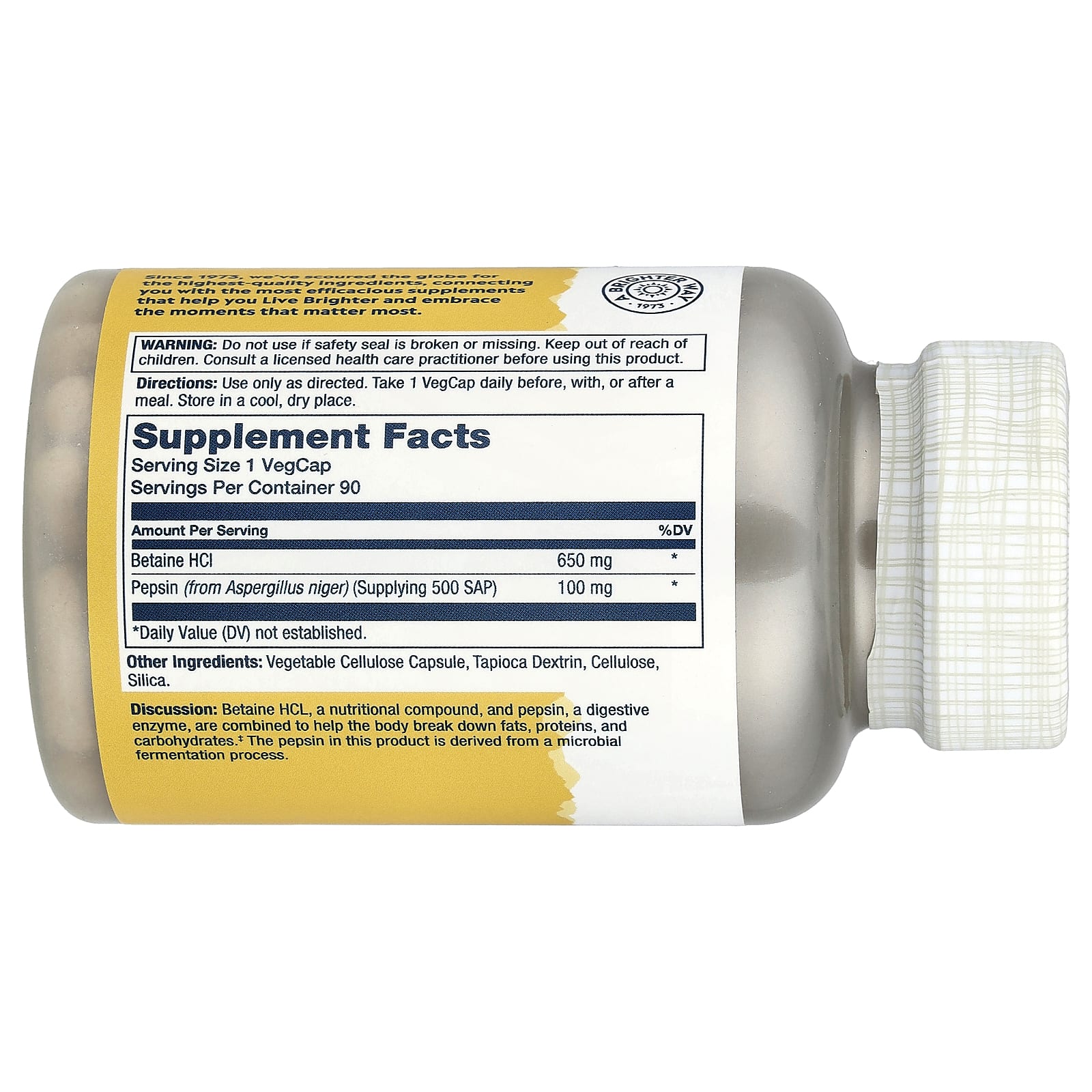 Solaray, Betaine HCL with Pepsin, 90 VegCaps