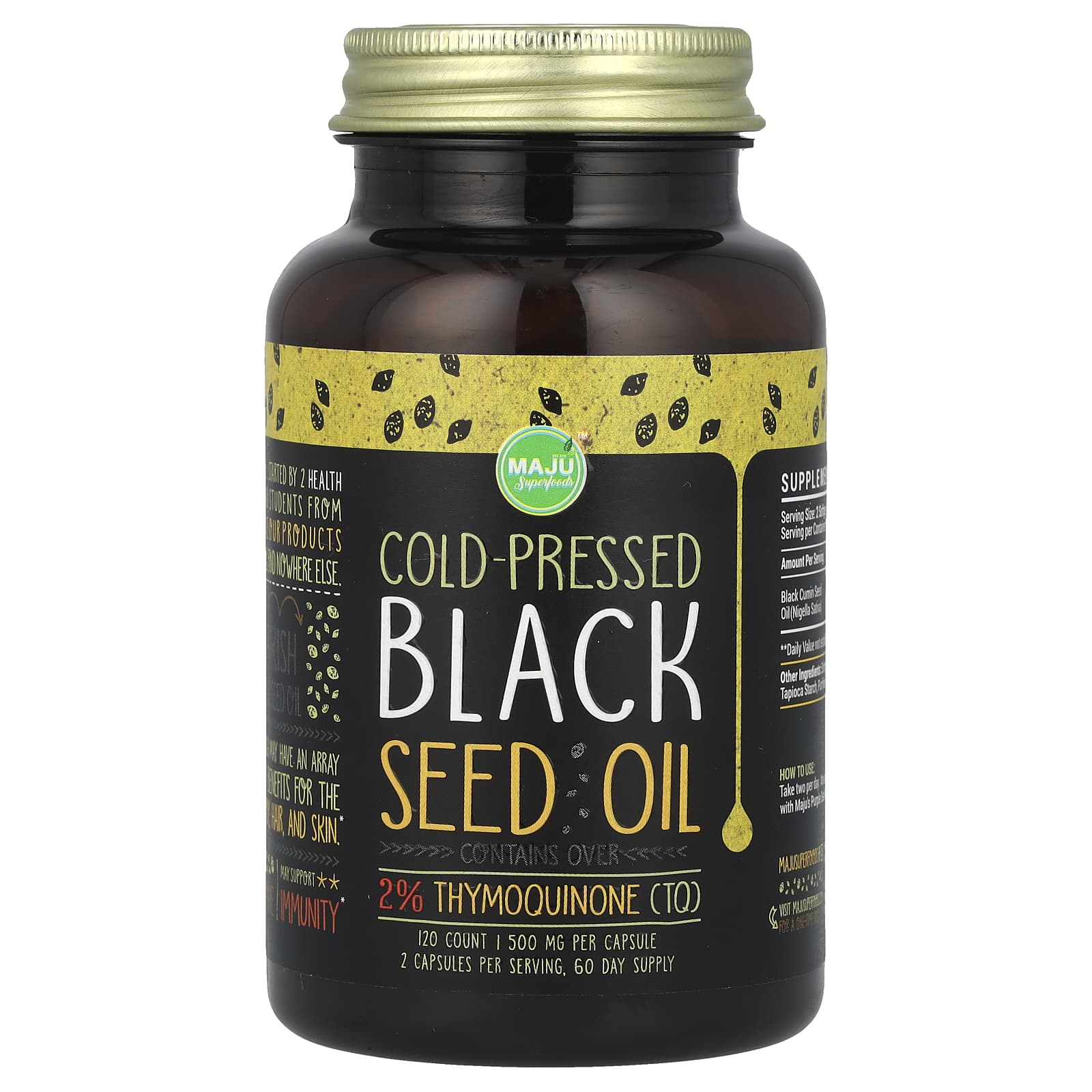 Maju Superfoods, Cold-Pressed Black Seed Oil, 500 mg, 120 Count