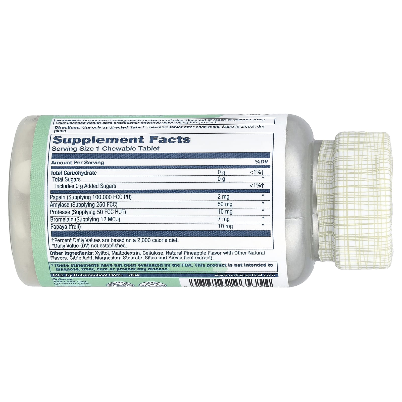 Solaray, Papaya Enzyme, Natural Pineapple, 90 Chewables
