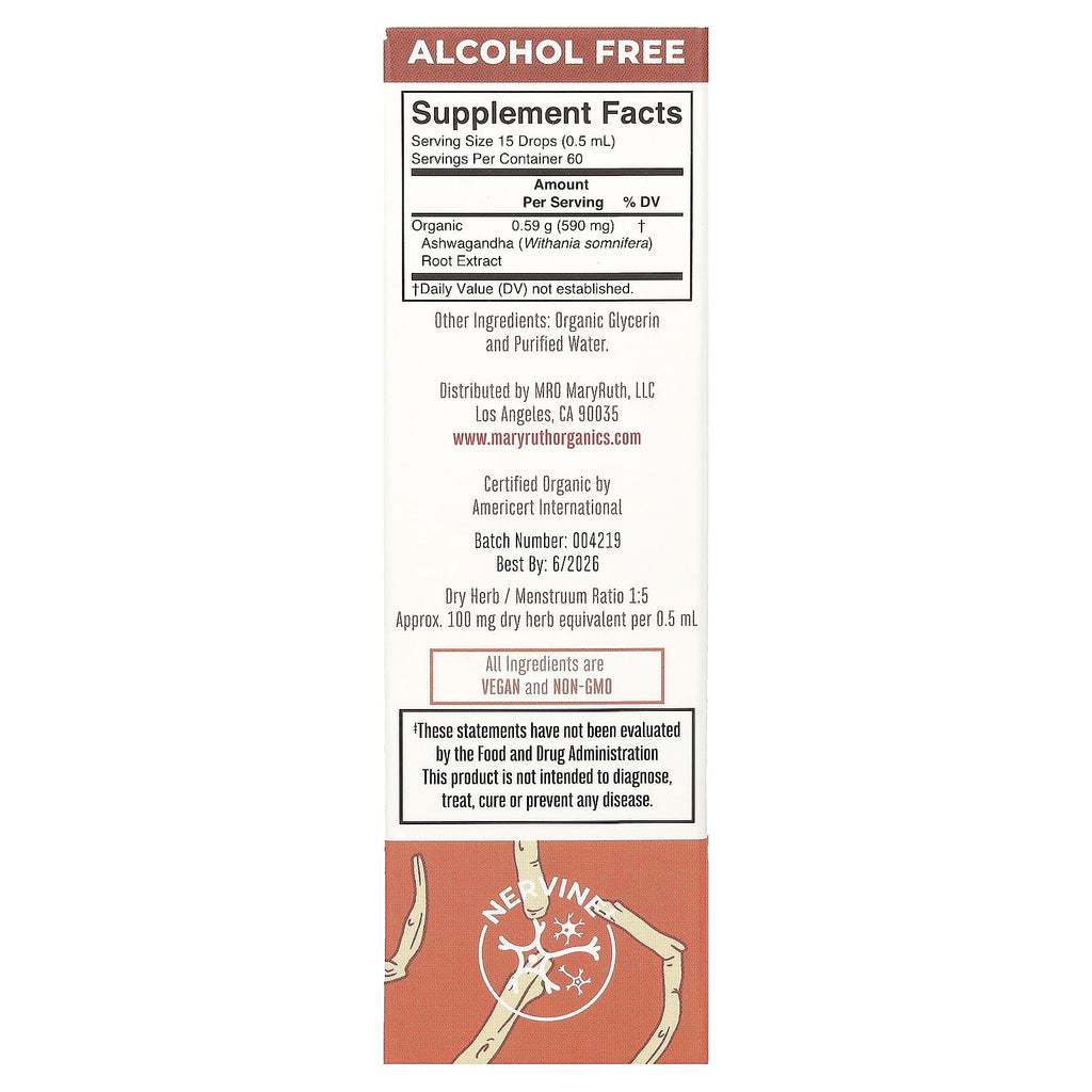MaryRuth's, Organic Ashwagandha Root Liquid Extract, Alcohol Free, 1 fl oz (30 ml)