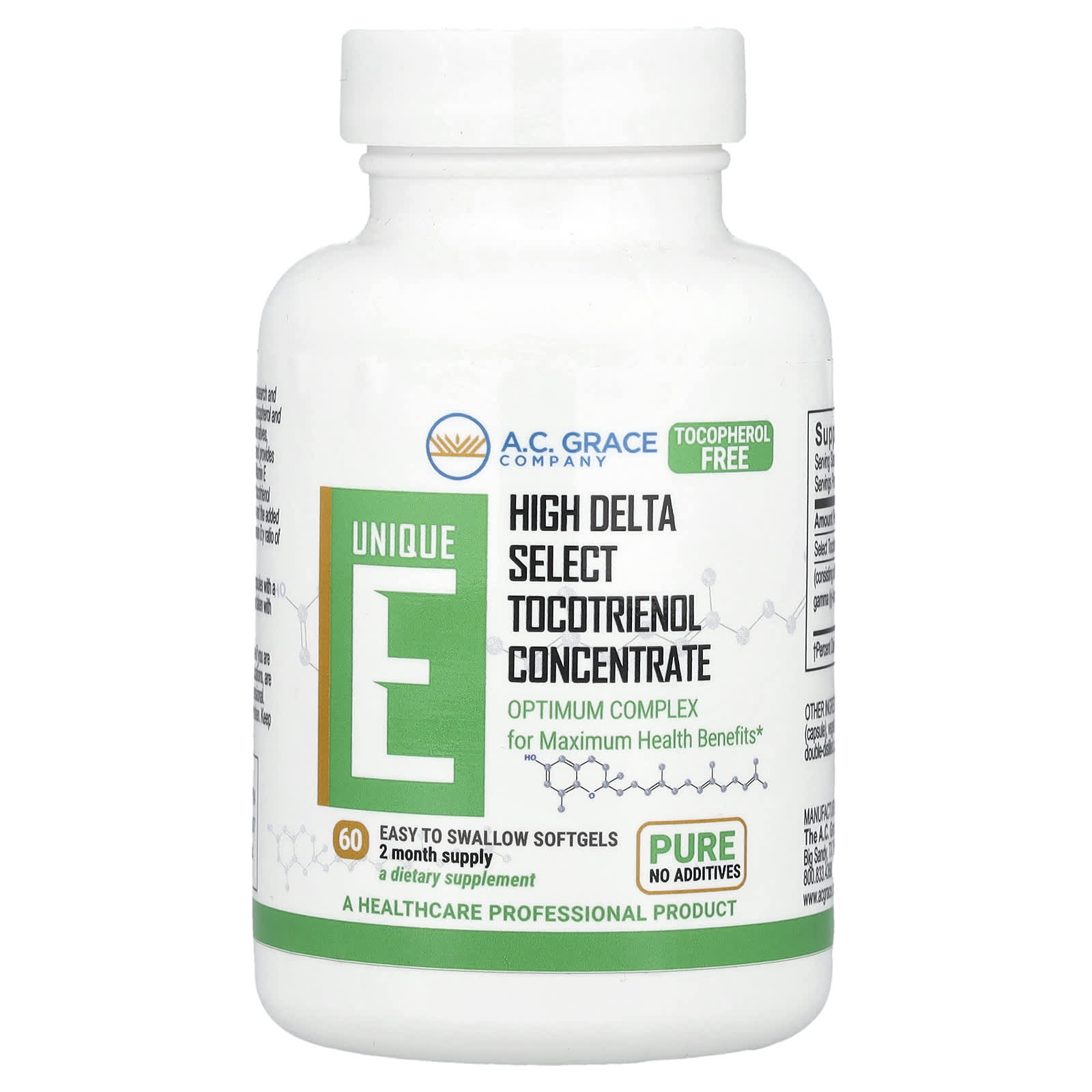 A.C. Grace Company, Unique E, Tocotrienol, 125 mg, 60 Easy To Swallow Softgels
