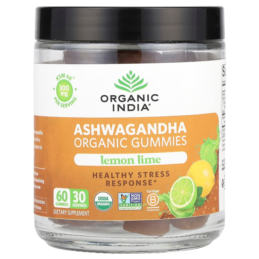 Organic India, Organic Ashwagandha Gummies, Lemon Lime, 60 Gummies (150 mg Per Gummy)