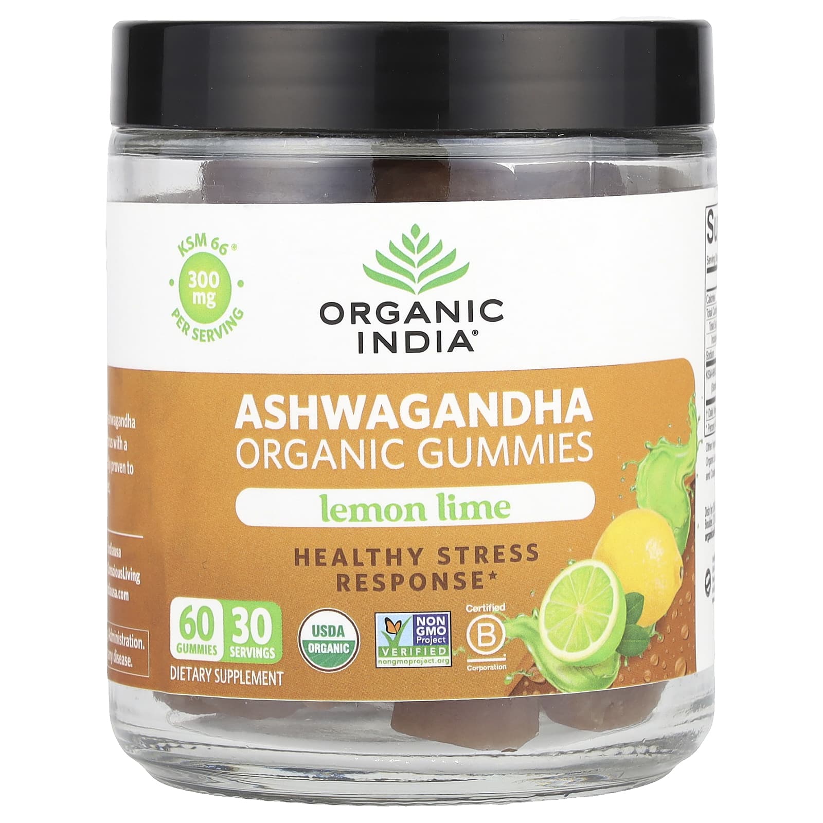 Organic India, Organic Ashwagandha Gummies, Lemon Lime, 60 Gummies (150 mg Per Gummy)