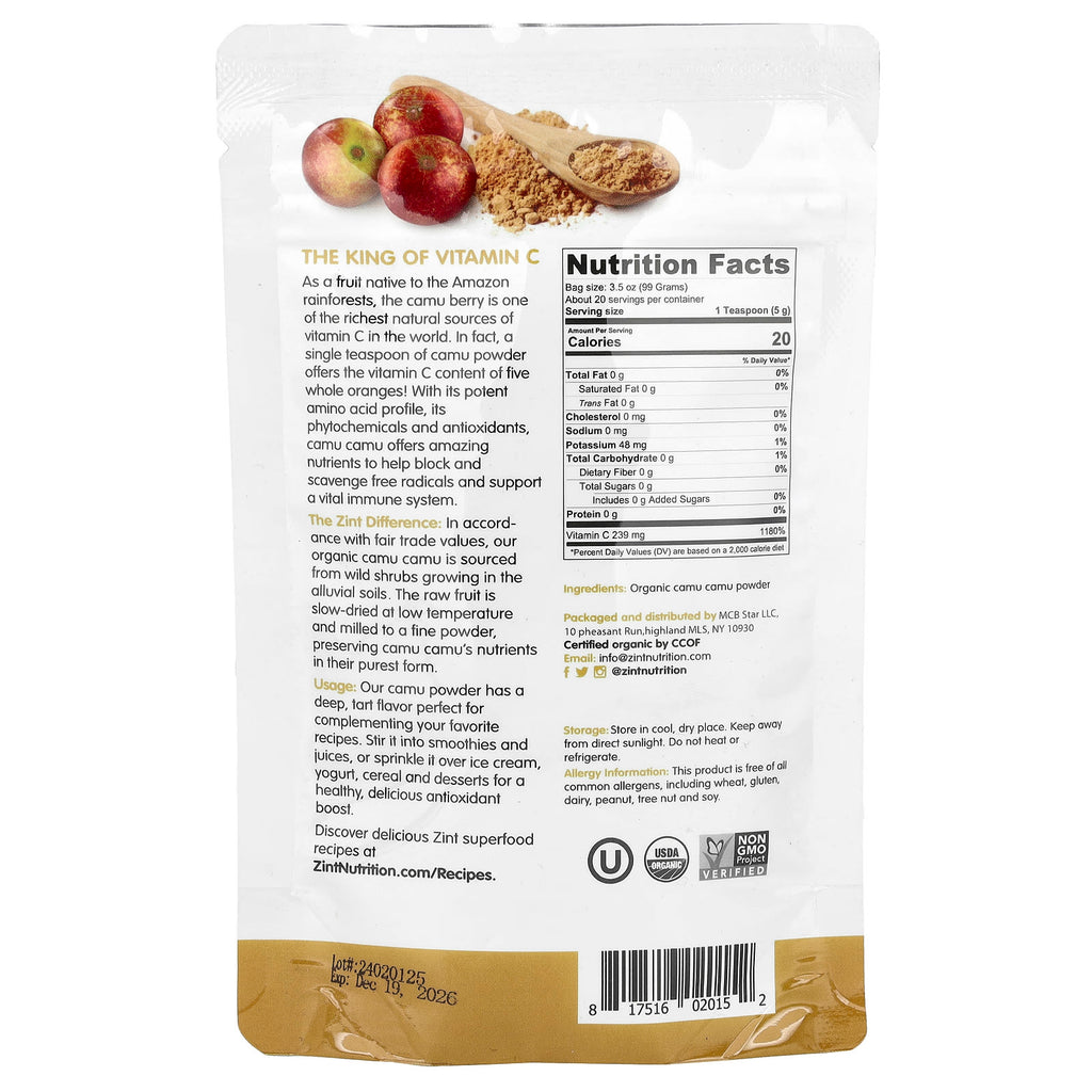 Zint, Raw Organic Camu Camu Powder , 3.5 oz (99 g)