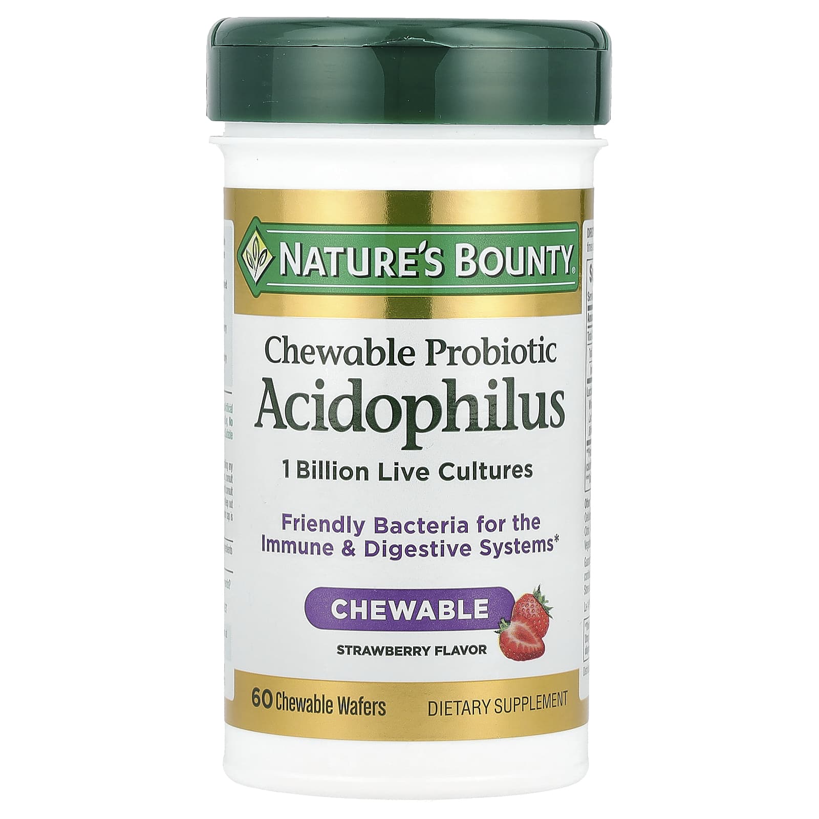 Nature's Bounty, Chewable Probiotic Acidophilus, Strawberry, 1 Billion, 60 Chewable Wafers