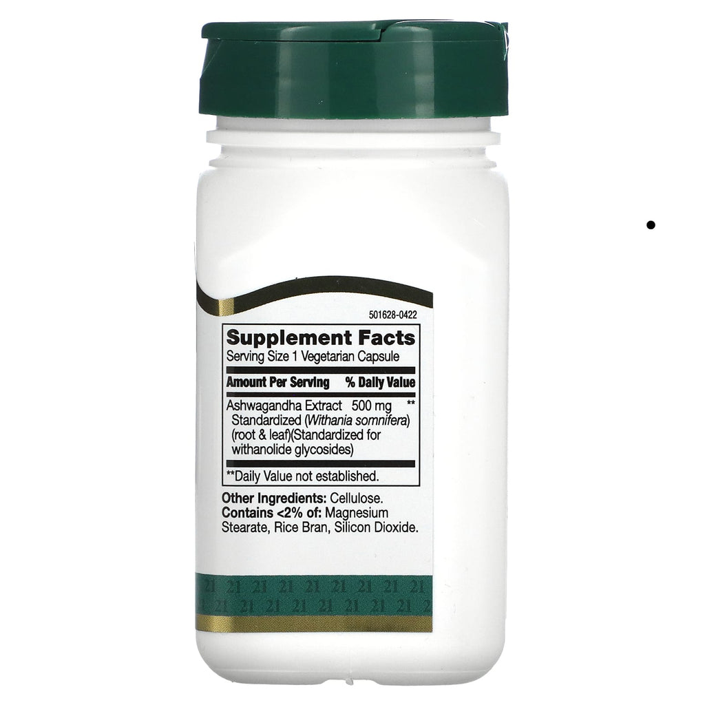 21st Century, Standardized Ashwagandha Extract, 60 Vegetarian Capsules (500 mg per Capsule)