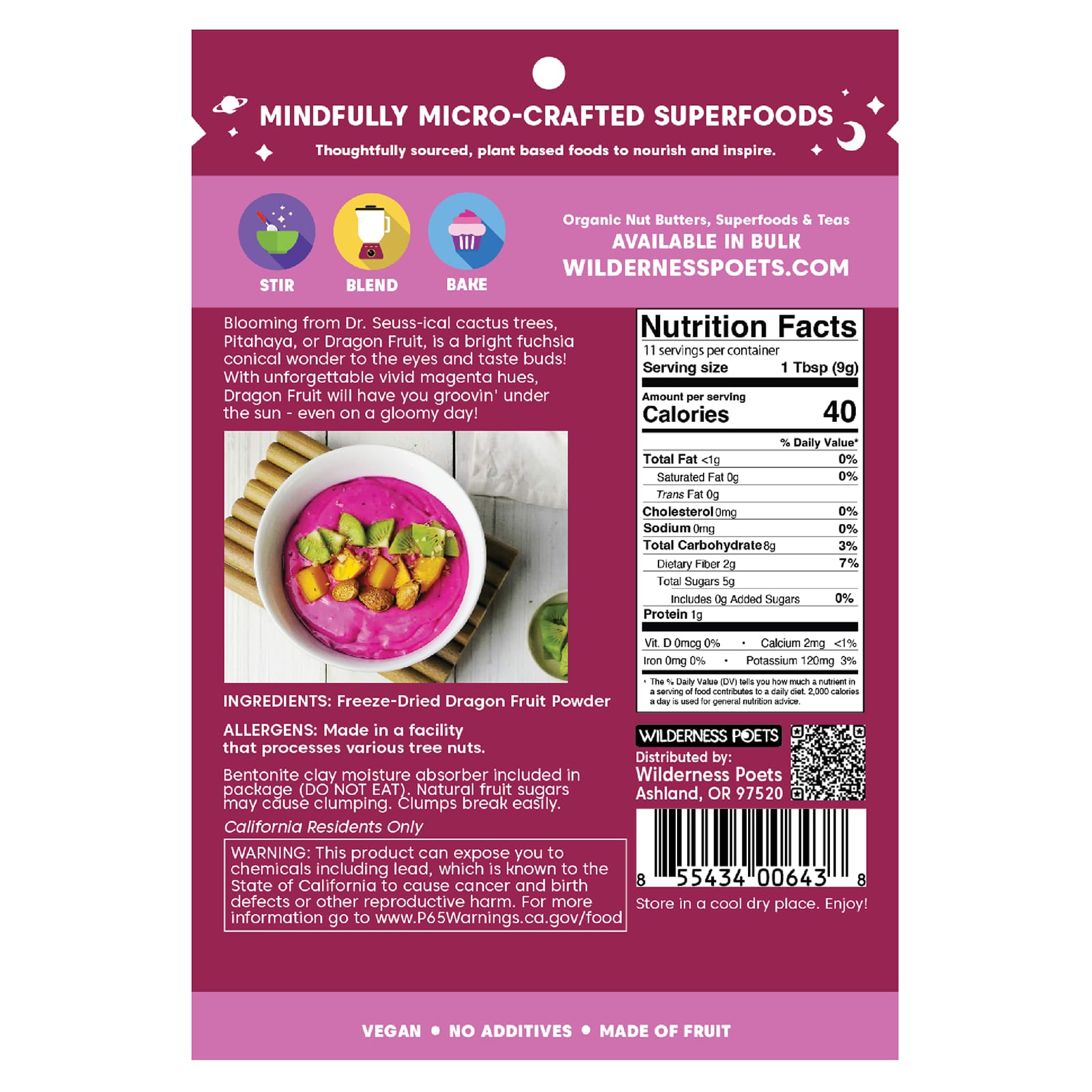 Wilderness Poets, Freeze Dried Dragon Fruit Powder, 3.5 oz (99 g)