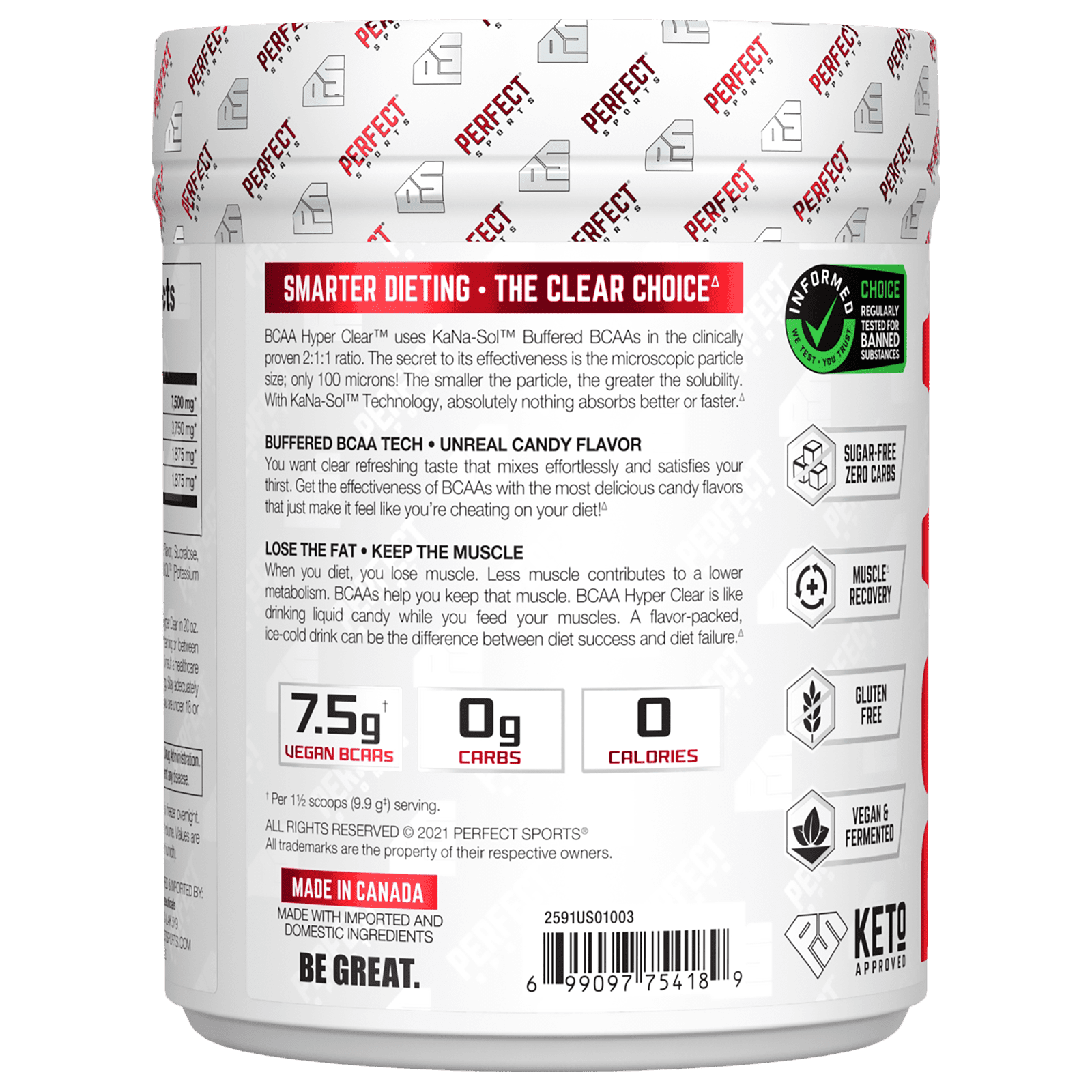 PERFECT Sports, BCAA Hyper Clear, Intense Hawaiian Pineapple Candy, 10.5 oz (297 g)