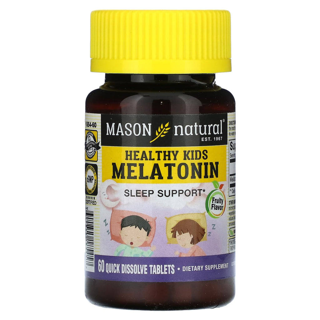 Mason Natural, Healthy Kids Melatonin, Ages 4 & Up, Fruity, 60 Tablets (500 mcg per Tablet)