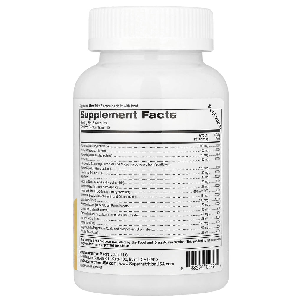 Super Nutrition, Super Immune+ Multivitamin with Super Adaptogens, Vitamin C, Vitamin D, Zinc, and Beta Glucan, 90 Veggie Capsules