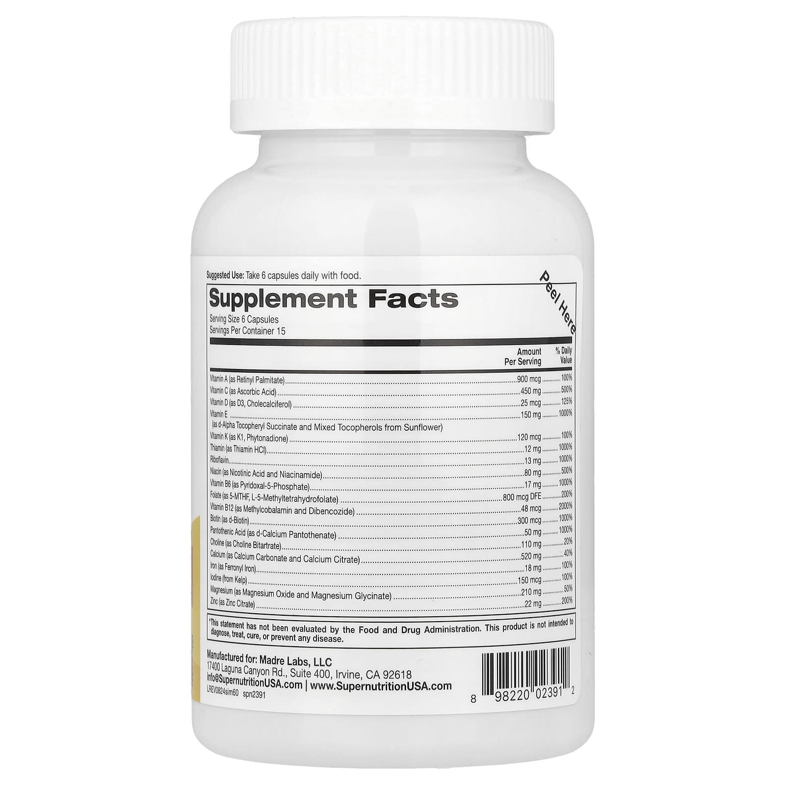 Super Nutrition, Super Immune+ Multivitamin with Super Adaptogens, Vitamin C, Vitamin D, Zinc, and Beta Glucan, 90 Veggie Capsules